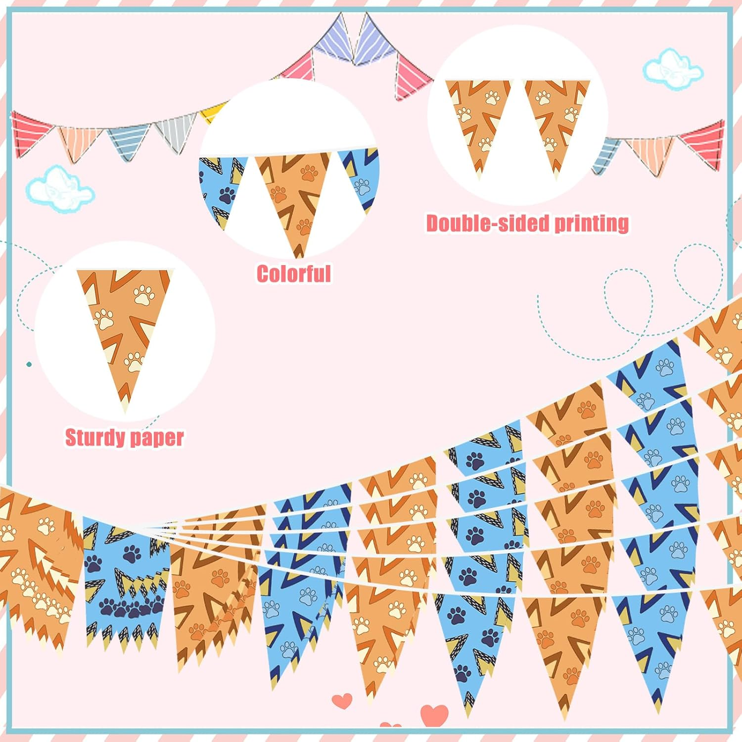 5 Sets Dog Paw Birthday Banner, Blue Orange Dog Paw Garden Flag Pennant Flag Banner Dog Paw Birthday Backdrop for Outdoor Garden Yard Home Wall image number 4