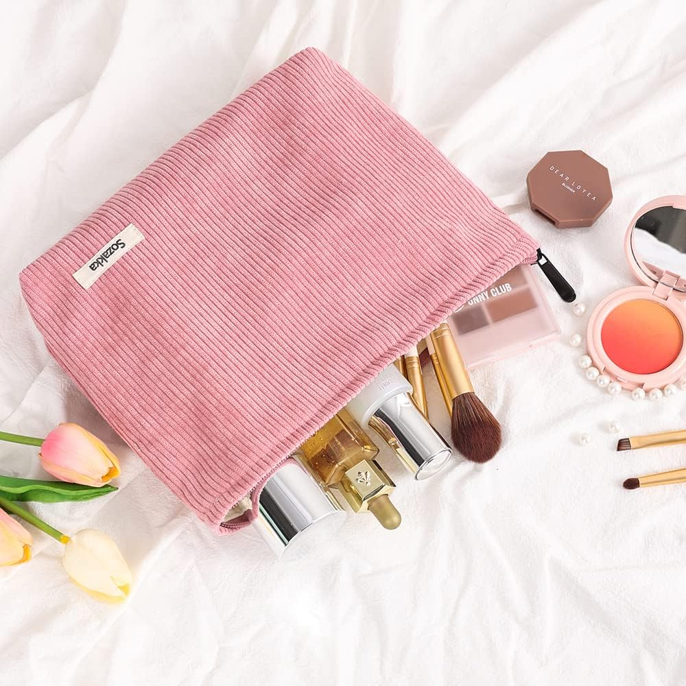 LYDZTION Velvet Makeup Bag Cosmetic Bag for Women,Large Capacity Canvas Makeup Bags Travel Toiletry Bag Accessories Organizer,Pink image number 1