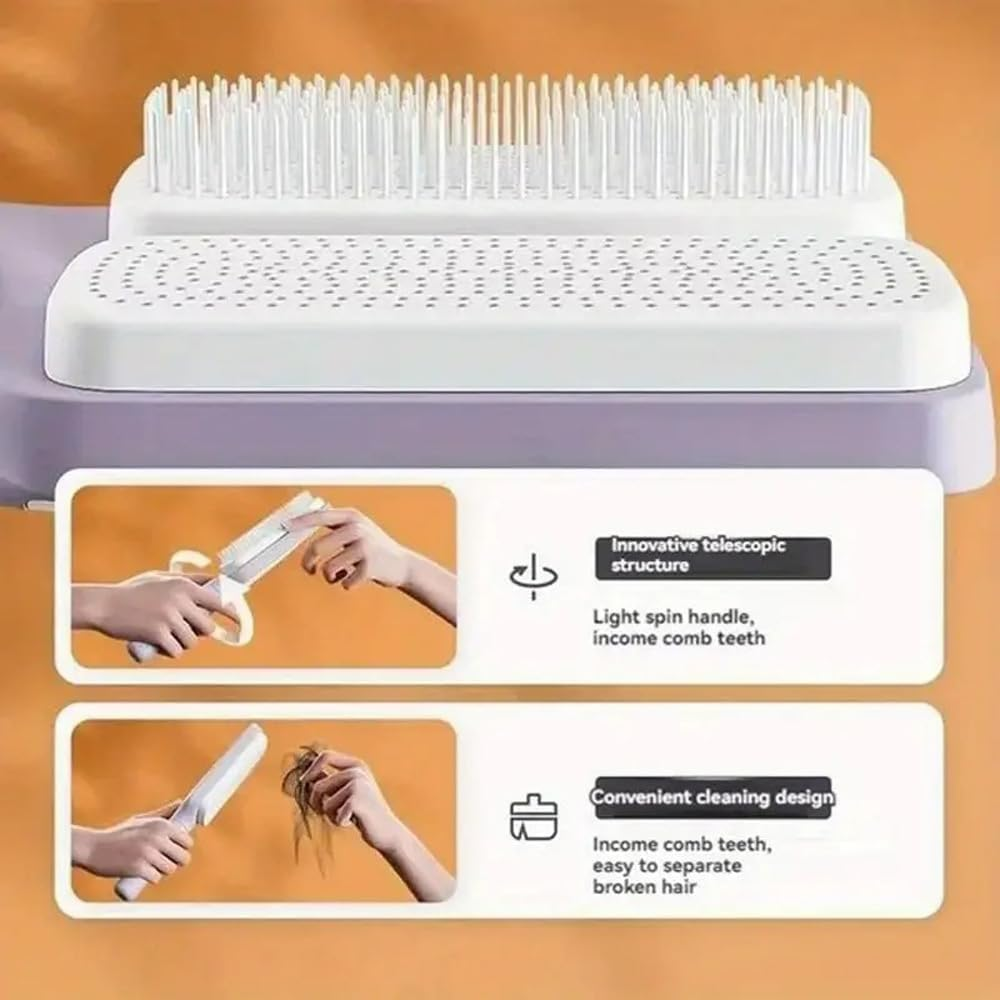 LEDON Rotating Lift Hair Comb - One-Button Cleaning Women Telescopic Massage Comb with Air Cushion, Anti-Static & Tangle-Free Design for Smooth Detangling & Styling (Purple) image number 6