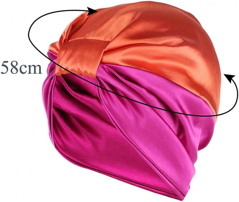 AIMALL Imitated Silk Sleep Cap for Women, 22.8 Inch Adjustable Night Hair Bonnet to Prevent Frizz, Split Ends, and Promote Natural Oil Dispersion, Universal Fit - Green X Khaki image number 3