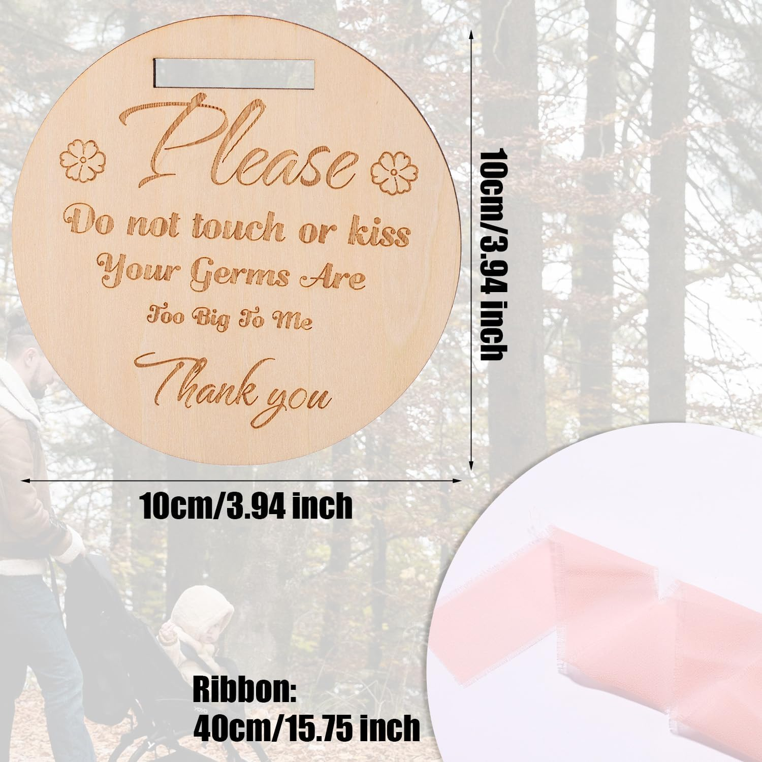 Please Do Not Touch or Kiss Baby Sign, round Please Don&rsquo;T Touch Baby Sign with Ribbon Wooden No Touching Car Seat Tag for Newborn Strollers image number 1