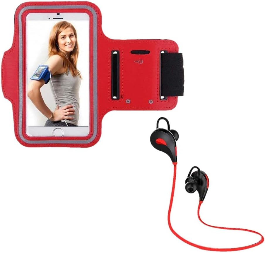 Sports Kit for Nokia 7.2 Smartphone Bluetooth Sports Headphones + Cuffs Running T8 (Red)