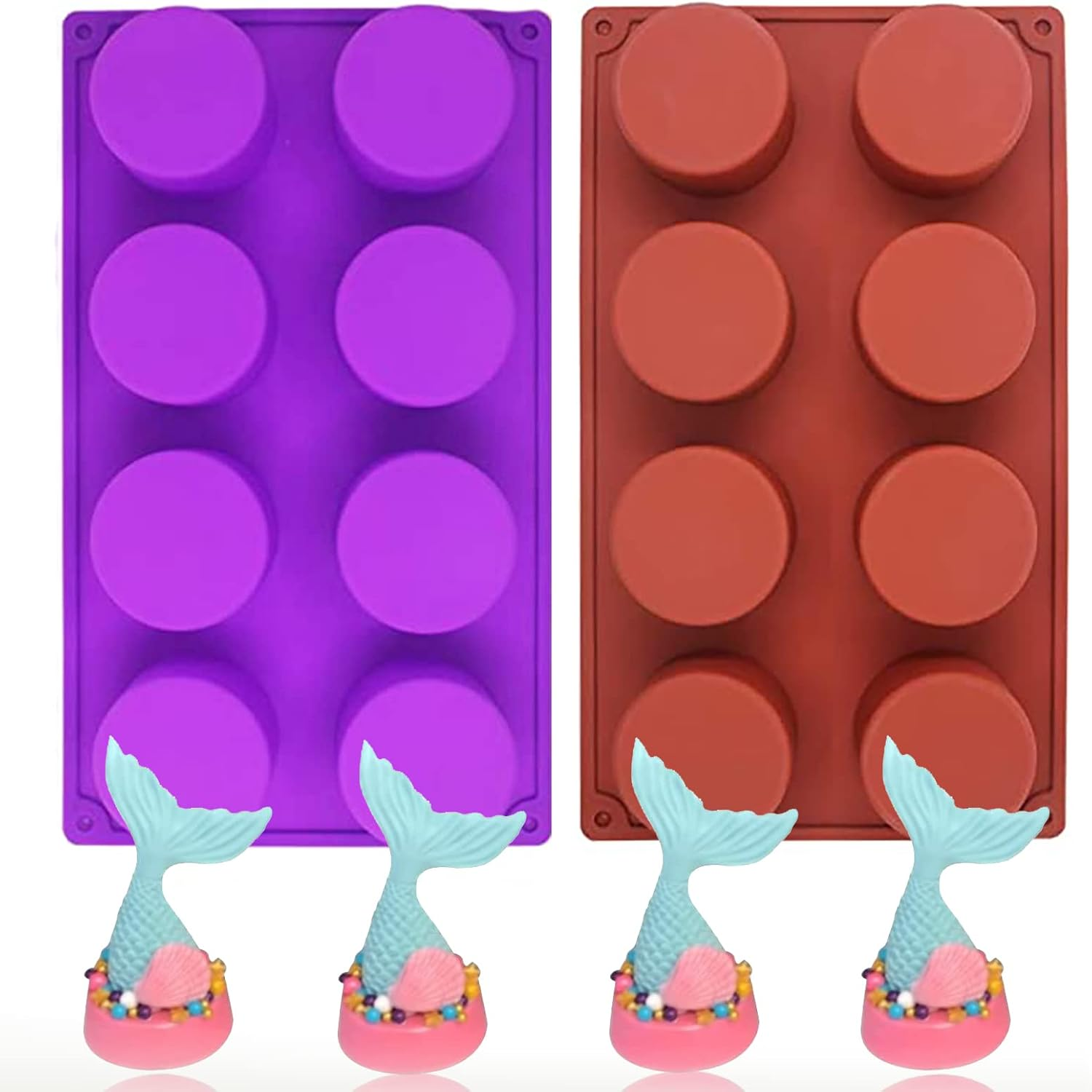 8-Cavity round Silicone Molds, 3 Pack Large round Silicone Baking Molds, Non-Stick Cookie Mold for Baking Cake/Chocolate/Muffin/Cupcake/Brownie/Pudding Jello/Candy/Handmade Soap