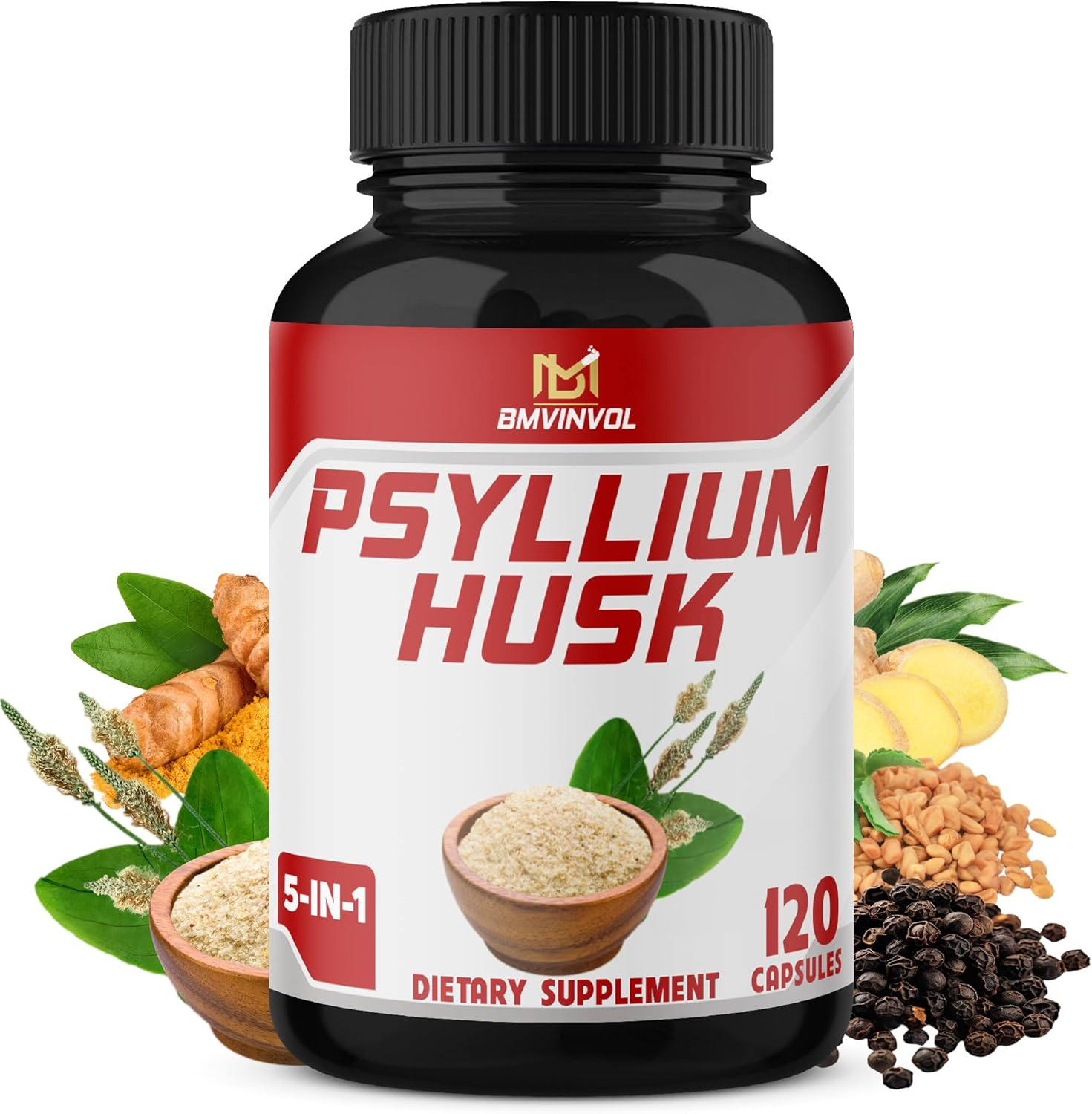 Premium Psyllium Husk Capsules 2850Mg - Enhanced with Fenugreek, Turmeric Root, Ginger Root - 120 Capsules for 2 Month Supply image number 1