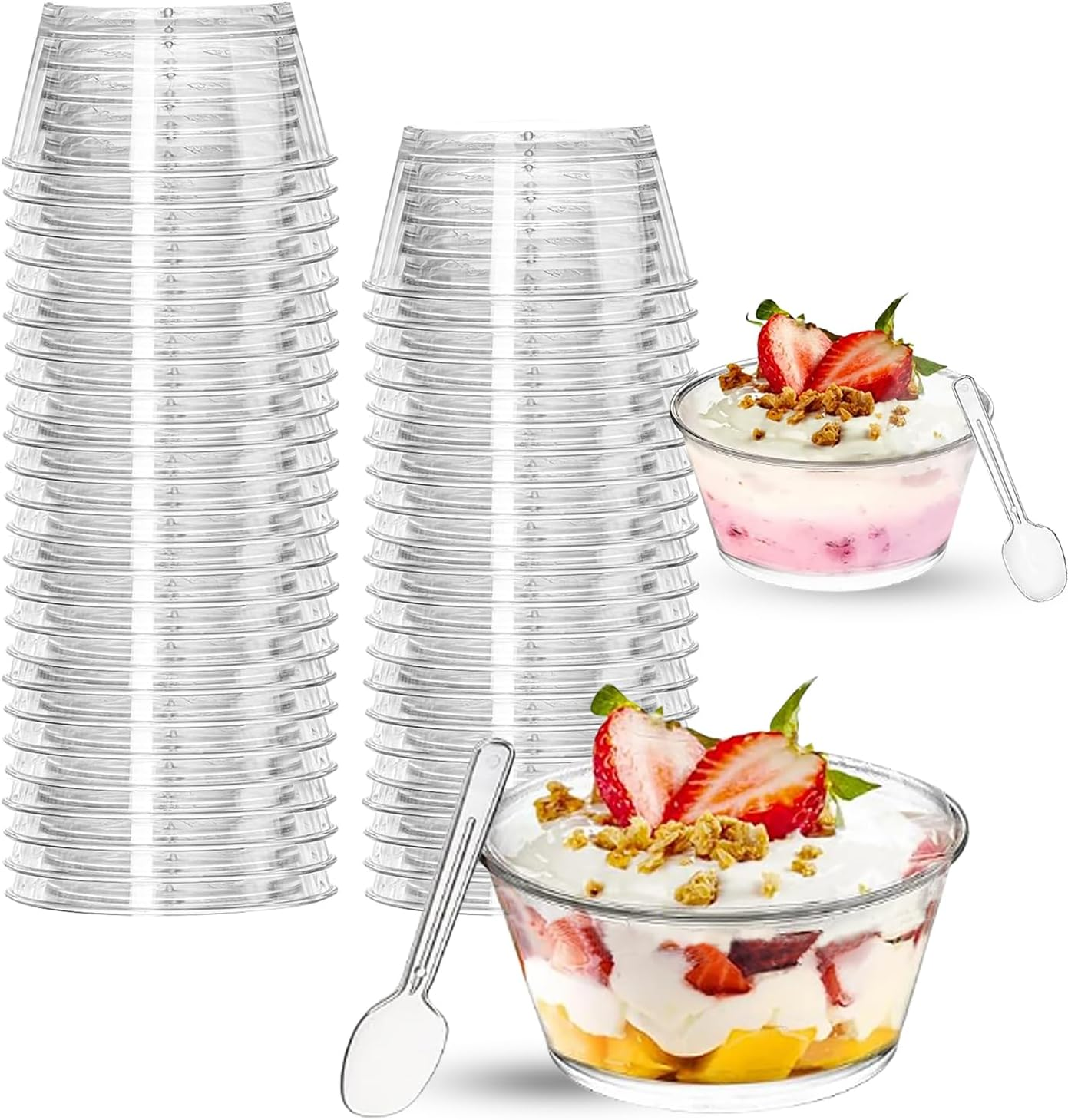 50 Pcs Mini Dessert Bowl Set, 140Ml Clear Plastic Cups with Spoons, Bpa-Free, Reusable Party Serving Bowls for Appetizer, Puddings, Mousse, Yogurt and Ice Cream image number 2