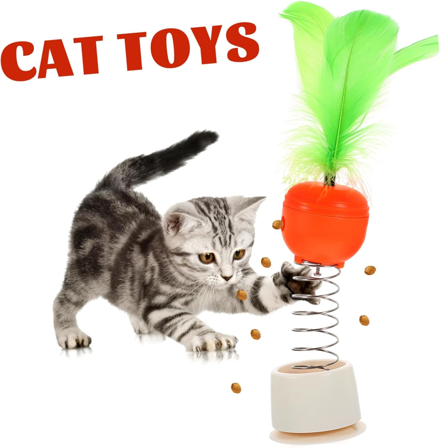 Cat Treat Dispenser Interactive Carrot Shaped Spring Teaser with Suction Cup for Indoor Cats Engaging Slow Spill for Pet Rooms and Stores image number 1