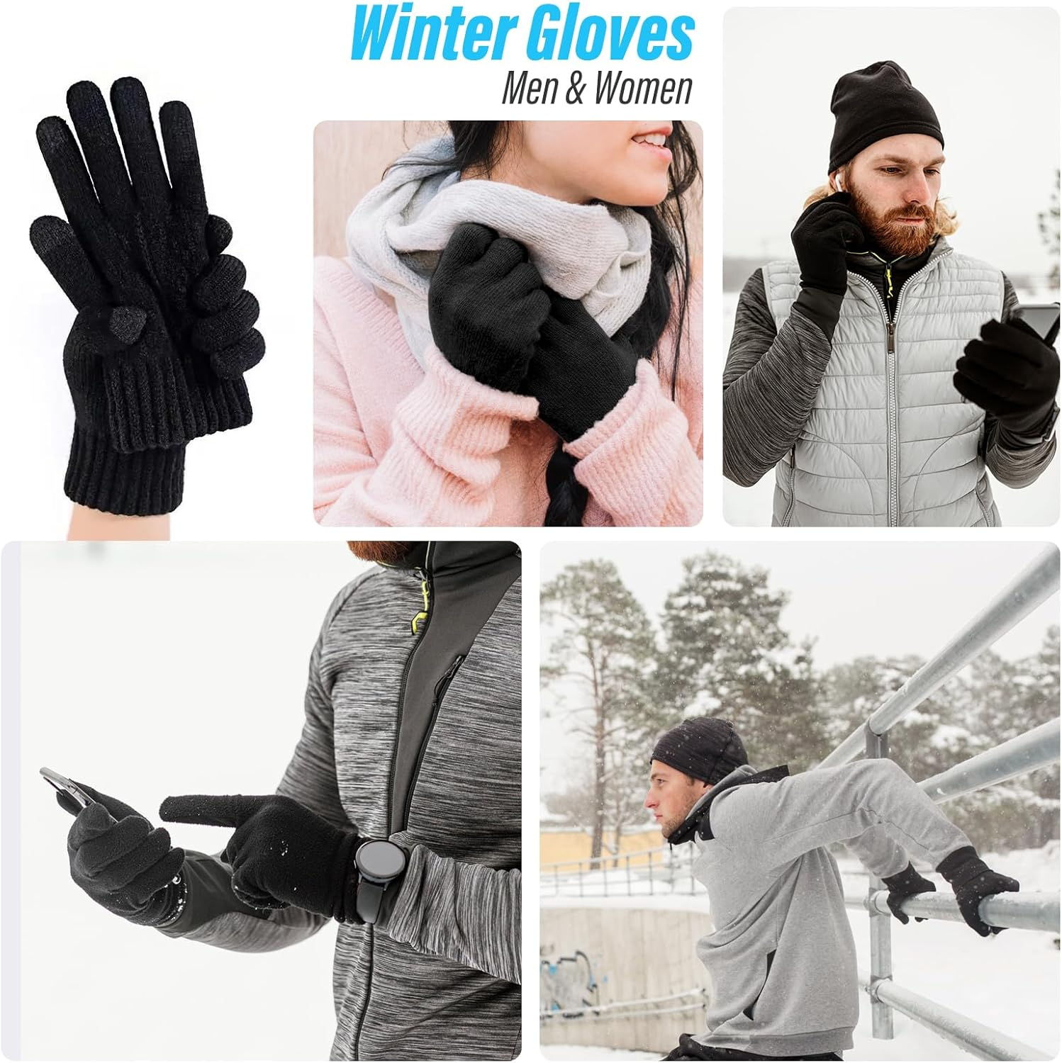 Fiohiros 3-Pirs Touch Screen Knitted Gloves,Dark Green Winter Warm Gloves for Men, Suitable for Outdoor Sports and Daily Use - 2 Pairs image number 2