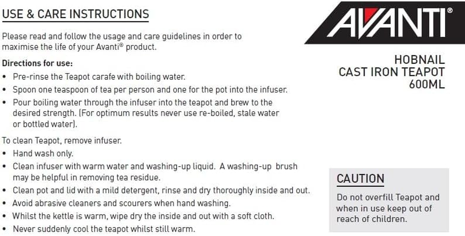 Avanti Hobnail Cast Iron Teapot, Black, 600Ml image number 5