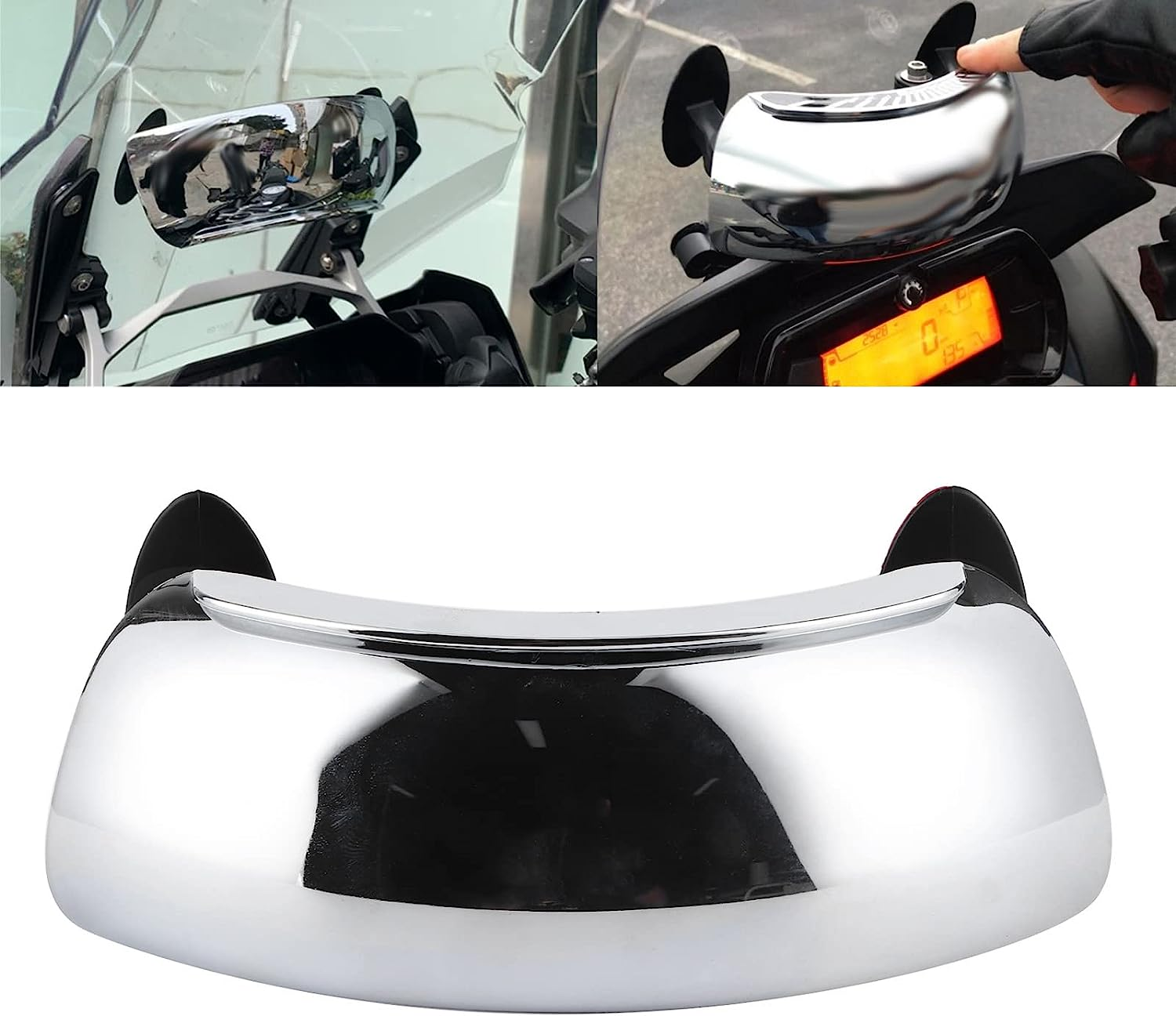 Joyzan Motorcycle Rearview Mirrors 180 Degree, Motorbike Chromed Safety Ultra Wide Angle Mirror Adjustable Universal Mounted on Central Windscreen Blind Spot Eliminating for ATV Electric Scooters