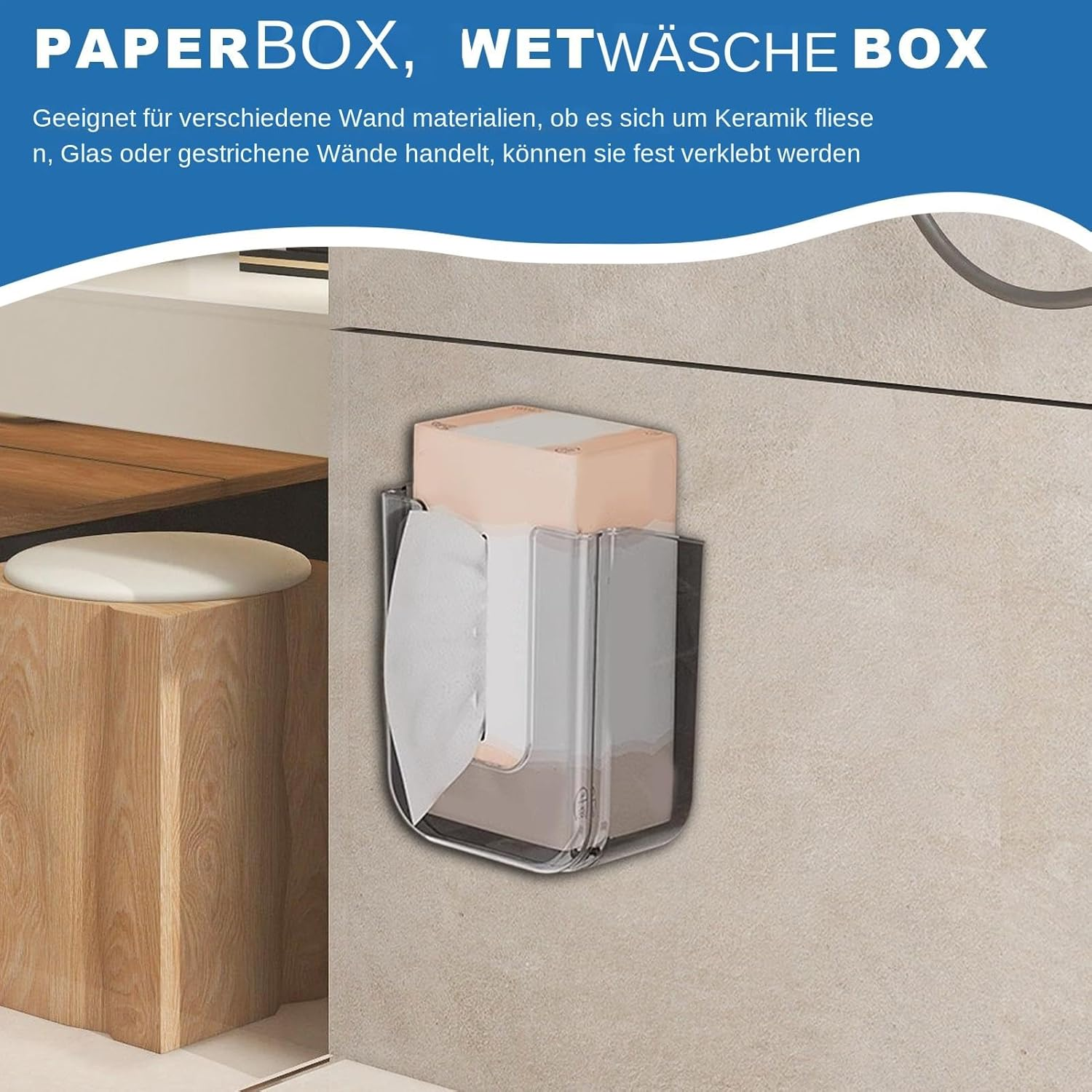 Wipe the Holder for Bathroom, Flushable Tissue Dispenser, Wall Mounted Container, Wiping Holder, Box Organiser, Refillable Fabric Dispenser for Bathroom, Kitchen, Bedroom, Family House - White image number 3