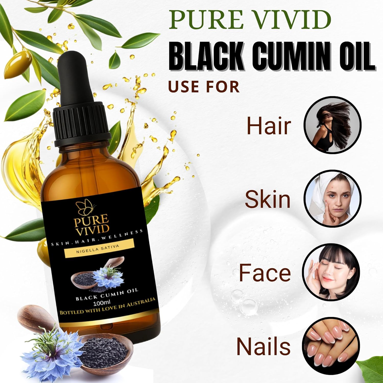 Pure Black Seed Oil (Nigella Sativa) 100Ml &ndash; Cold Pressed Unrefined Black Cumin Oil for Skin & Hair Care, Cosmetic Grade, Unscented