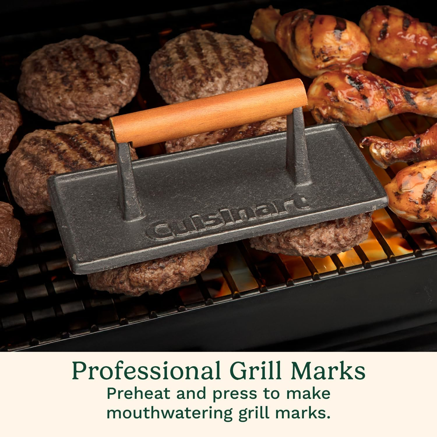 Cuisinart CGPR-221 Cast Iron Grill Press (Wood Handle), Weighs 2.1-Pounds image number 1