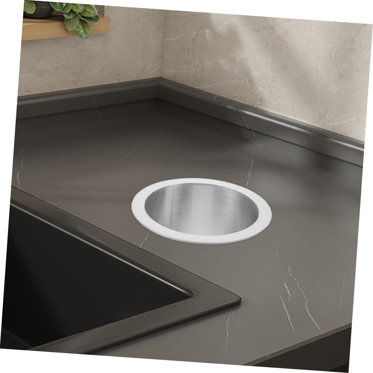 Luxshiny round Stainless Steel Drop-In Trash Chute Grommet 304 Metal Built-In Kitchen Counter Waste Bin Insert for Desktop image number 4