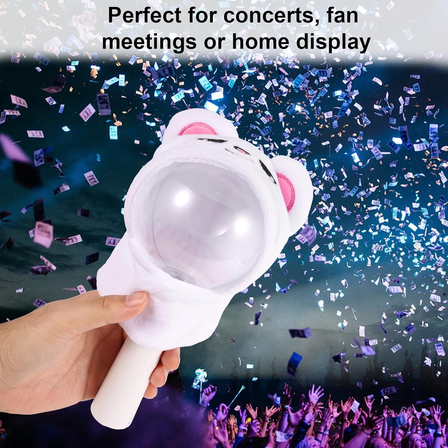 Lightstick Cover for Stray Kids, Cartoon Character Lightstick Holder Soft Plush Cloth Support Display Holder Compatible with Stray Kids Light Stick Ver1.0/2.0 (White Cat)