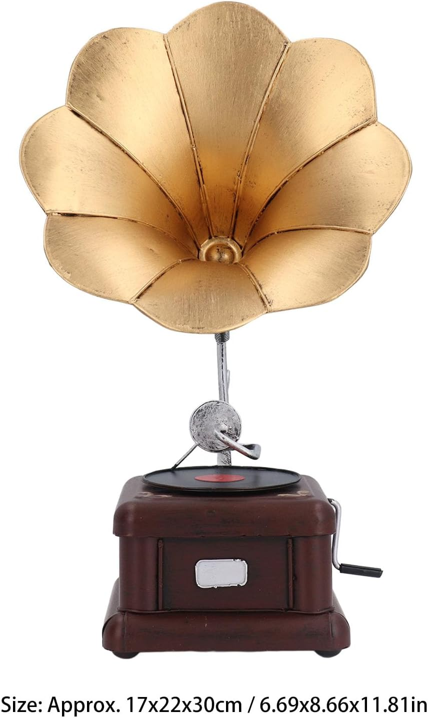 Vintage Phonograph Ornament, Iron Record Player Model Crafts, European Retro Gramophone Decorative, Classic Style Workmanship Decor for Home Room Desk Shelf image number 4
