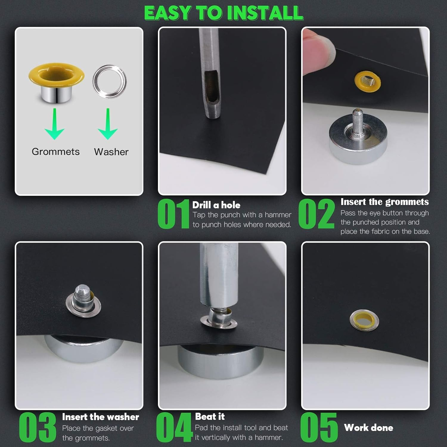 Keadic 406Pcs Eyelet and Setting Kit with 3/16" Colored Grommets, Punch Pliers, Hole Punch and Hammer for Leather, Cloth, Shoe, Bags, Crafts image number 5