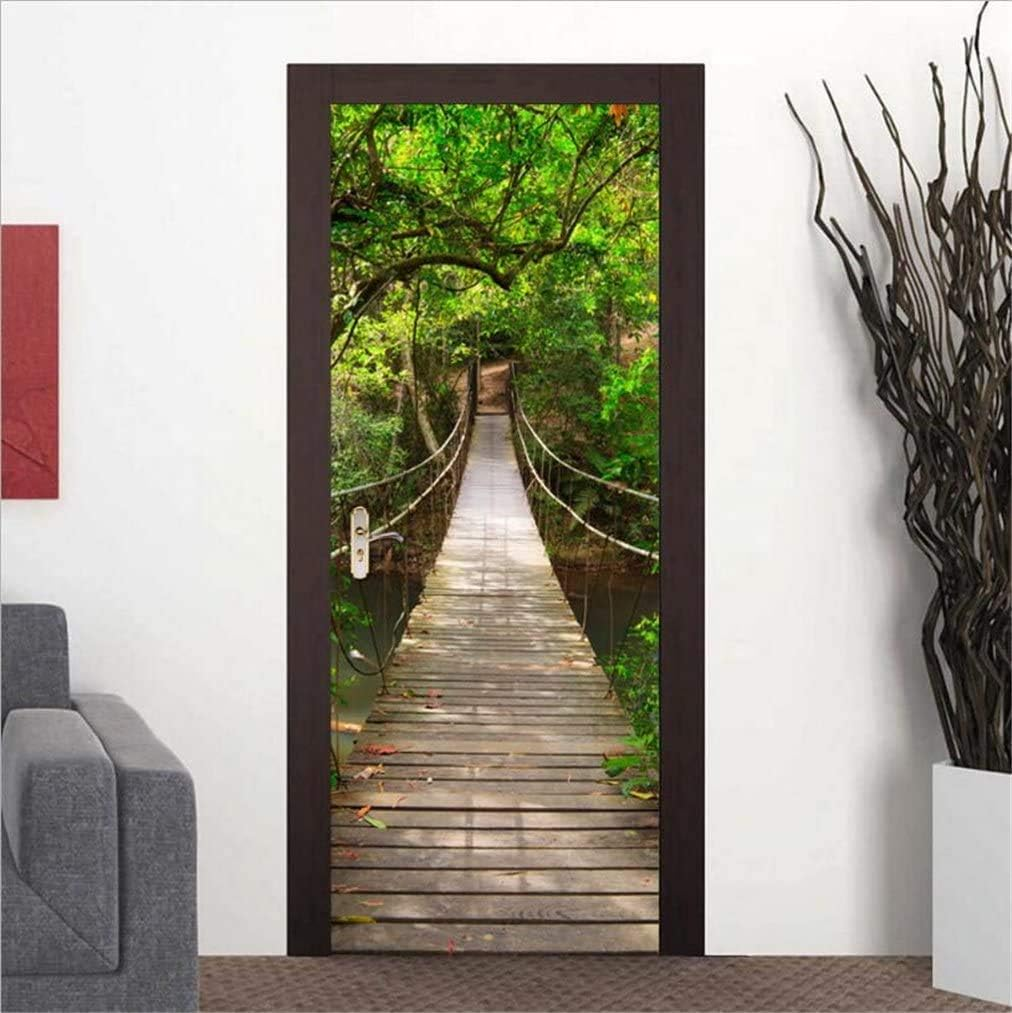 Forest Door Stickers Murals, Self-Adhesive Door Decals 3D Wall Sticker Reusable Wallpaper Peel and Stick Vinyl Door Mural Decals for Home Decor 30.3"X78.7"