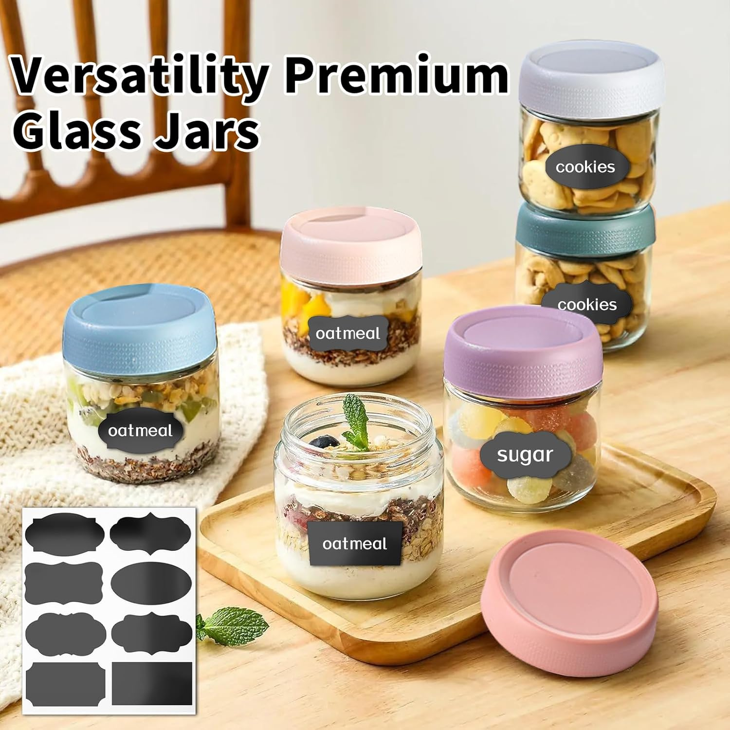 TFMODBFA 6 Pack 12 Oz Overnight Oats Container Jar with Screw Lid - Wide Mouth Mason Salad Jars, Airtight Glass Food Storage Containers for Yogurt Spice Snacks Sugar（350Ml） image number 6