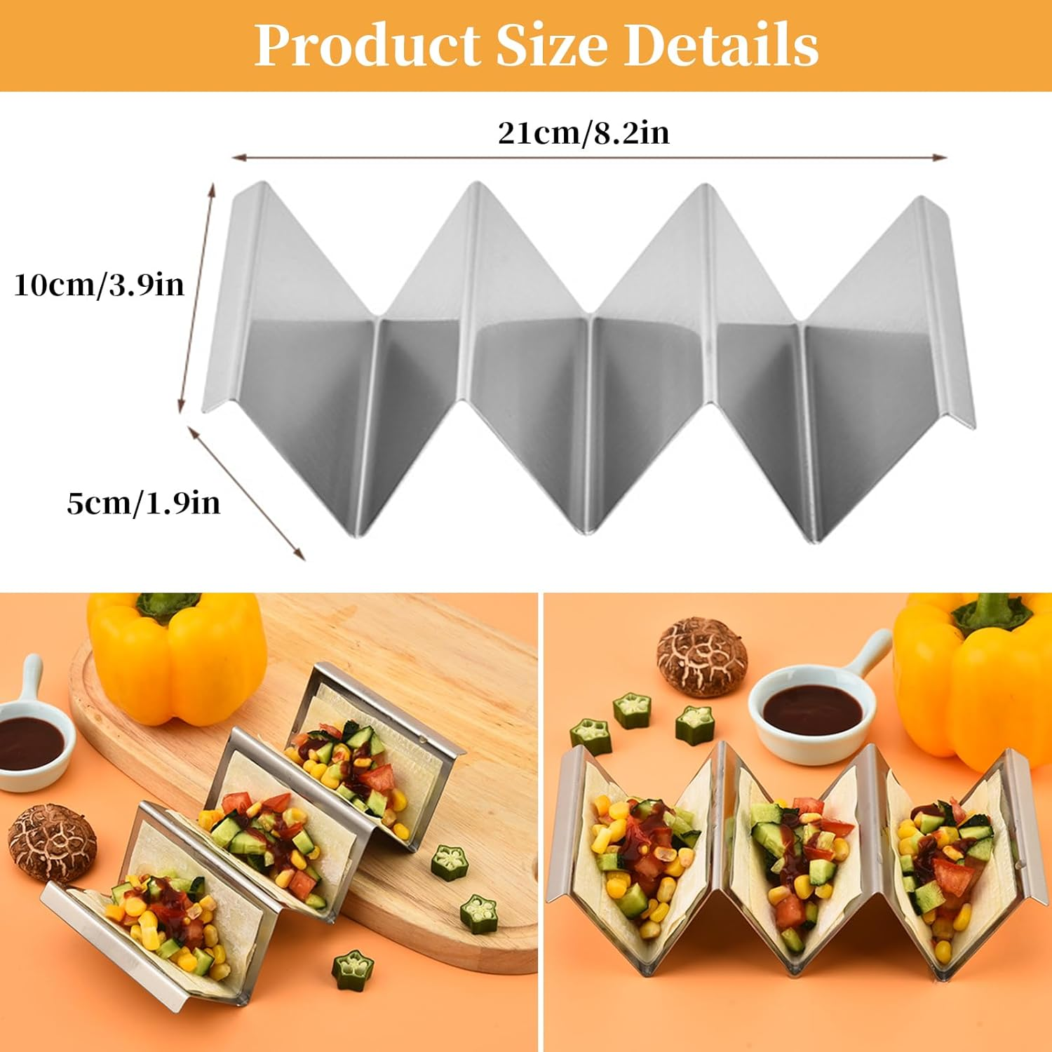 4 Pcs Taco Holder Stand Wave Stainless Steel Taco Shell Holder Stand with Handles Double Sided Use Taco Holder Stand Holds up to 3 Tacos Multifunctional Taco Tray Holder for Restaurant and Home image number 4