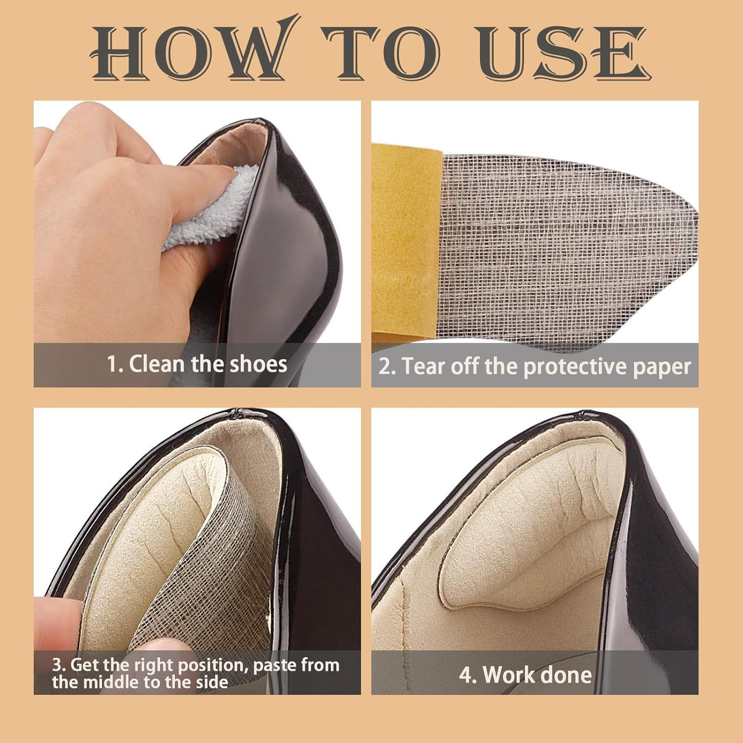 6 Pairs (12Pcs) Premium Heel Pads Inserts Grips Liner Heel Cushion Inserts Back of Heel Protectors Cushions Self-Adhesive Heel Inserts for Women Men, 2 Styles Heels Grip Liner (Black/Beige) image number 3