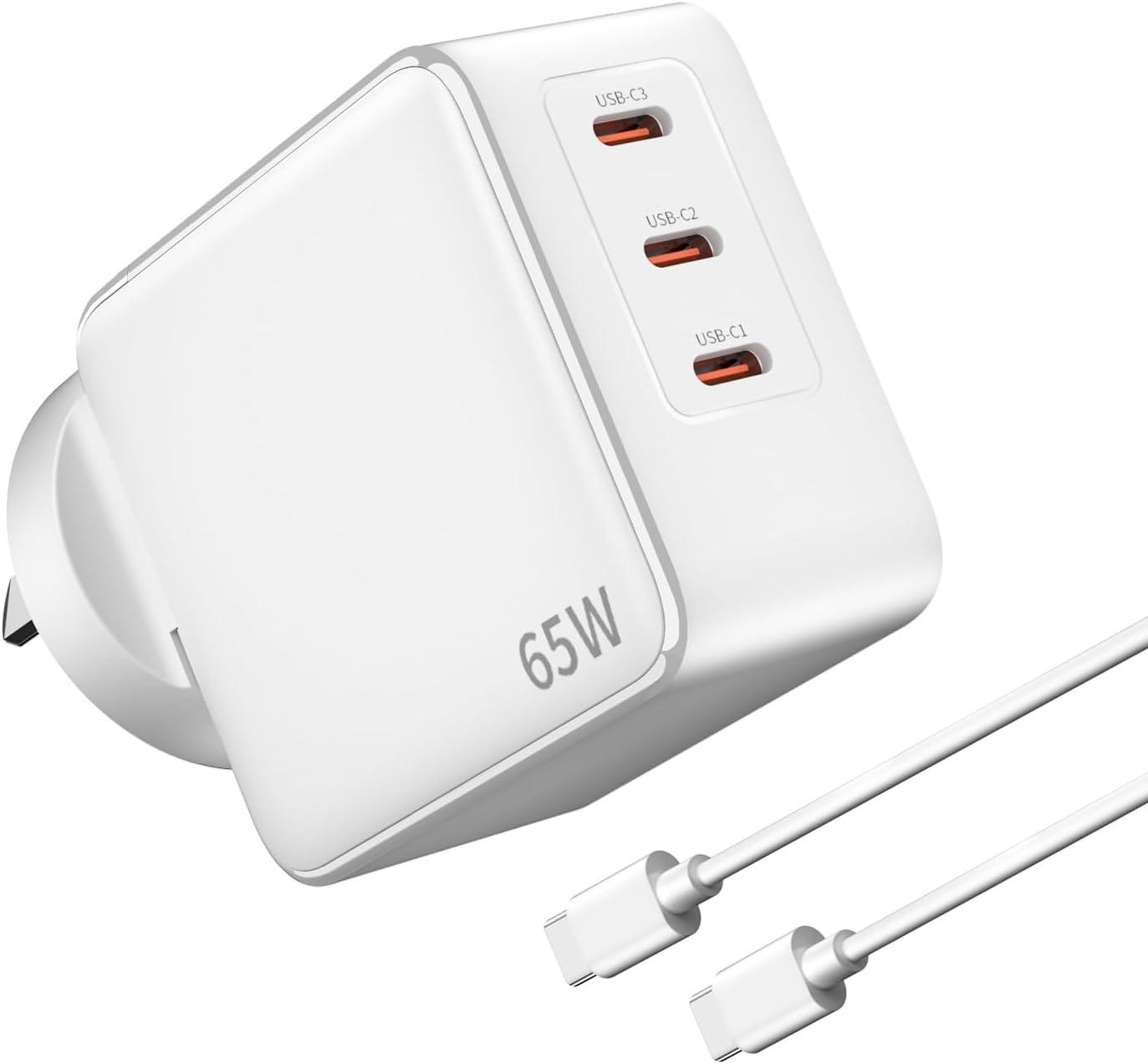 SCHITEC USB C Charger 65W Gan 3 Ports Fast Charging Block, PD3.0 Compact Power Adapter with 1M USB-C Cable for Macbook Pro/Air, Dell XPS, Iphone 16/15/14, Ipad, Galaxy S25, Pixel 9/8（White