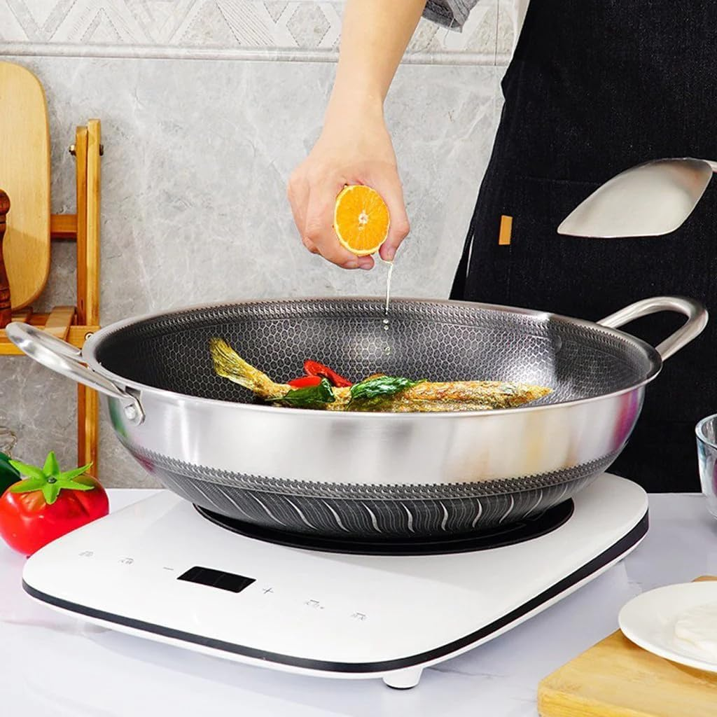 316 Stainless Steel 36Cm Non-Stick Stir Fry Cooking Kitchen Wok Pan Honeycomb Double Sided 36Cm without Lid image number 1