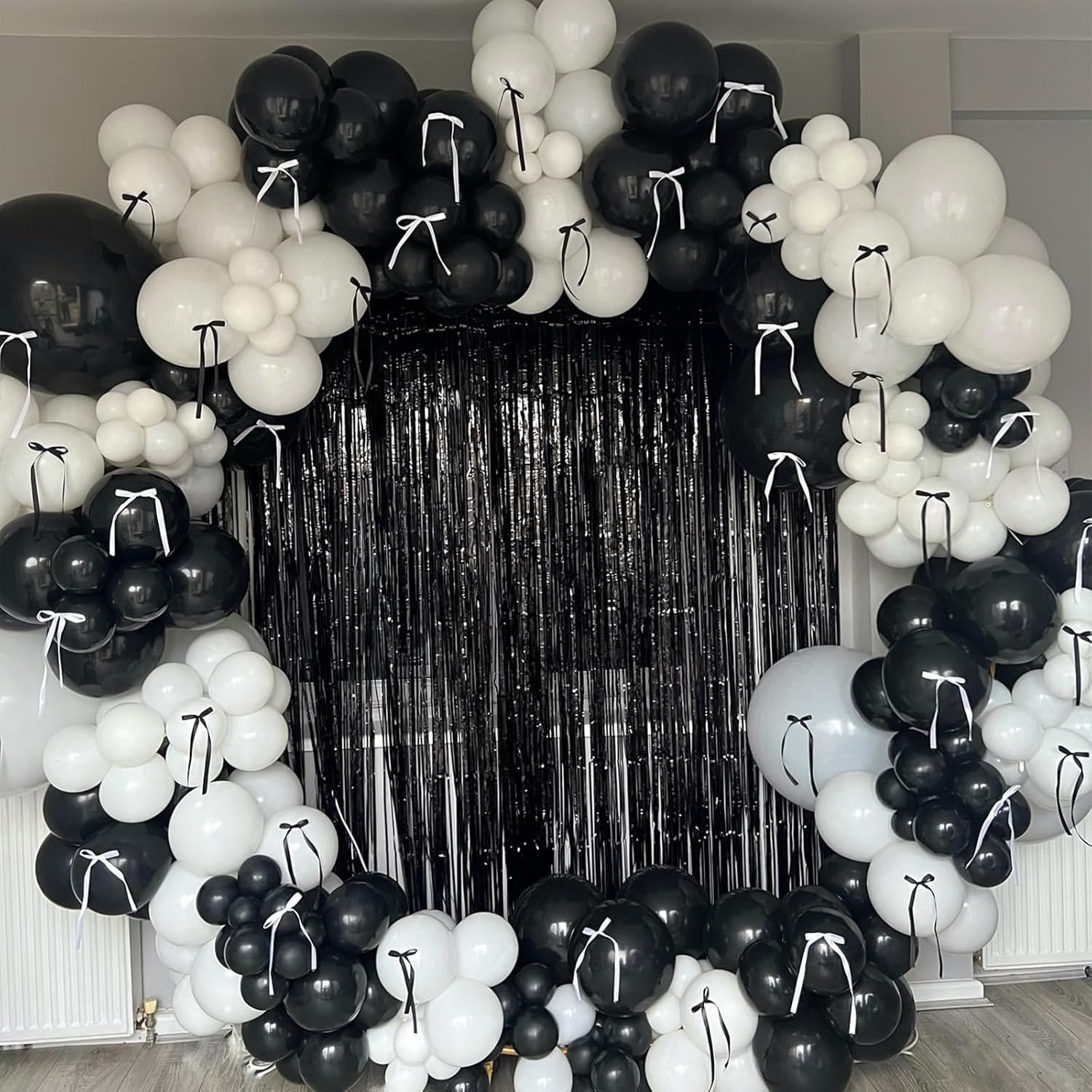 Black and White Balloon Arch Kit Bow Pearl White Black Latex Balloons Garland with Pink Bow Balloons for Girls Women Coquette Bachelorette Baby Bridal Shower Birthday Wedding Party Decorations - Barbie Pink image number 5