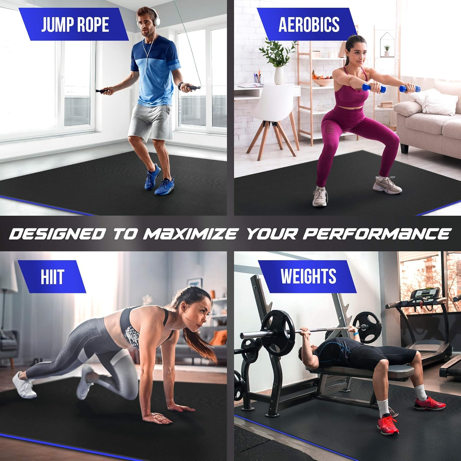 Sensu Large Exercise Mat &ndash; 7' X 5' X 8.5Mm Extra Thick &ndash; Durable and Shoe-Friendly Workout Mat for Home Gym &ndash; Non-Slip Fitness Mat for Strength Training, Stretching, Cardio, and Balance Exercises image number 5