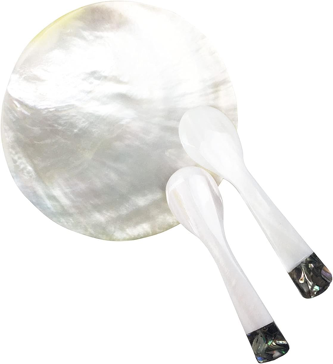 DUEBEL MOP Caviar Server Set, Plate plus Set of 2 Mother of Pearl Caviar Spoons with Green Abalone 3.5&rdquo; Decoration for Caviar, Appetizer, Dessert, Egg, Icecream image number 6