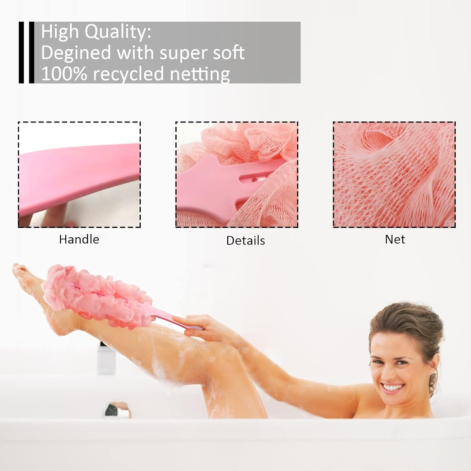 WOBEVB Back Scrubber for Shower, Back Brush Long Handle for Shower, Soft Nylon Mesh Sponge for Shower, Loofah on a Stick for Men Women, Exfoliating Scrub Cleaning Luffa for Elderly image number 6