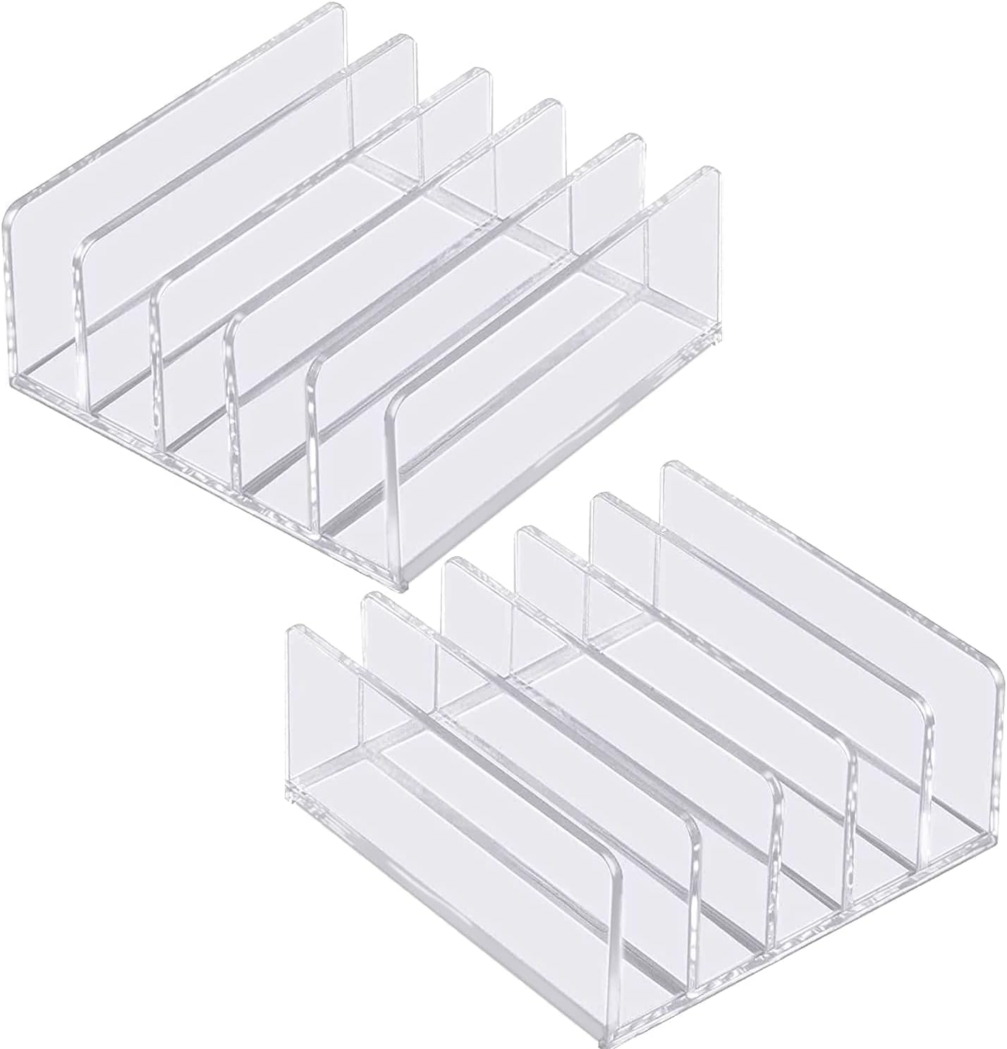 Halyuhn Acrylic Desk Organizer for Sorting Mail, Business Card 2 Pack, 5 Slot Mail Organizer Countertop, Clear Bill Money Divider for Cash Envelope, Acrylic Cell Phone Divider Holder for Charging image number 2