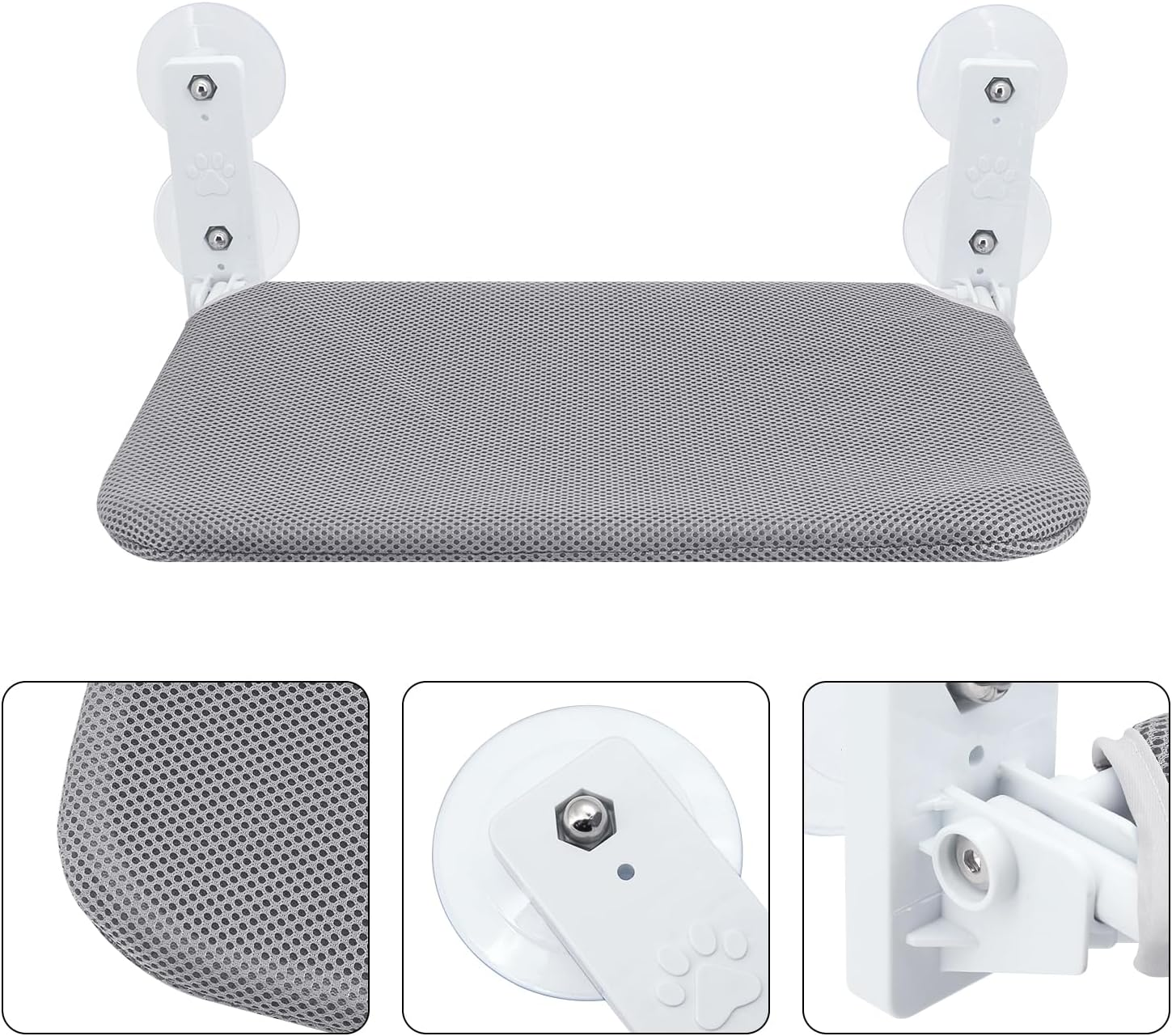 Cat Window Perch, Wireless Cat Window Hammock Foldable with 4 Suction Cups Fixed Frame Breathable Mesh Cat Window Seat Cat Beds (Grey, 45 X 30 Cm) - Gray image number 6