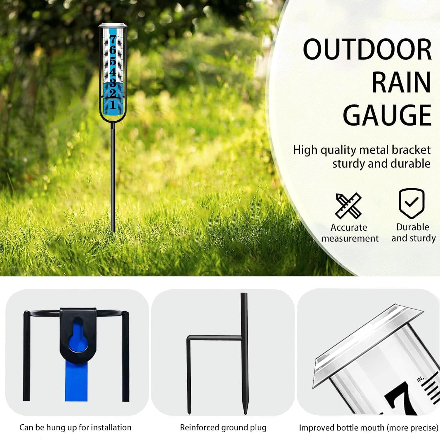 Upgraded Freeze-Proof Rain Gauge Outdoor &ndash; Heavy-Duty Cast Iron Frame, Thickened Transparent Tube, Detachable & Adjustable for Lawn, Garden, Yard &ndash; Accurate Water Rain Meter ﻿ image number 6