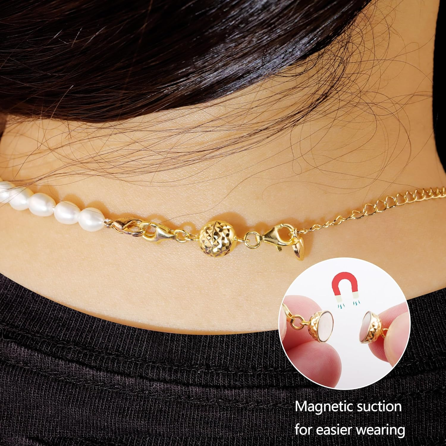 ALEXCRAFT 14K Gold Disco Ball Magnetic Necklace Clasps and Closures 925 Sterling Silver Double Lobster Clasp Magnetic Jewelry Clasps for Necklaces Bracelet