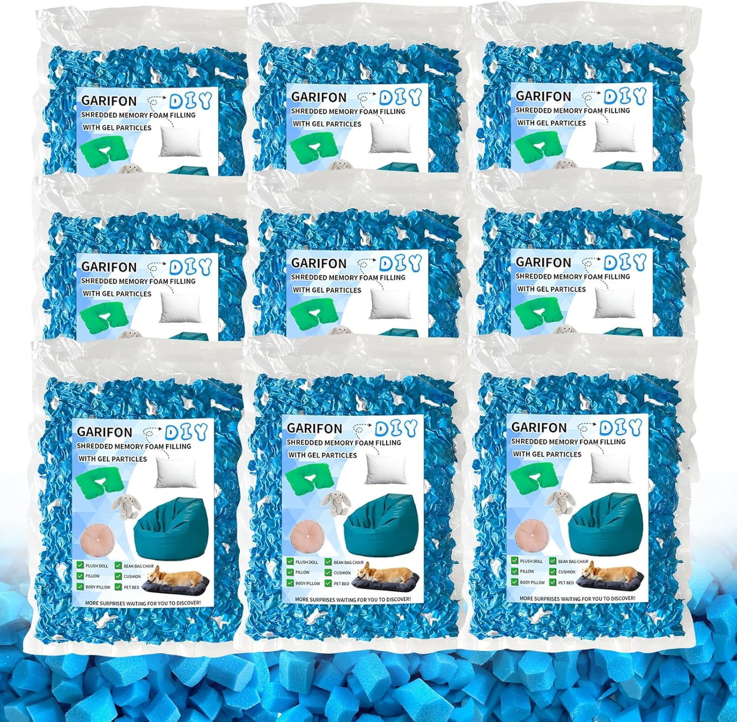 45Lbs Bean Bag Filler, Bean Bag Filling, Pillow Bean Bag Stuffing, Shredded Memory Foam Filling, Punching Bag Filler, Foam Refill for Couch/Stuffed Animal Stuffing, Added Gel Particles image number 1