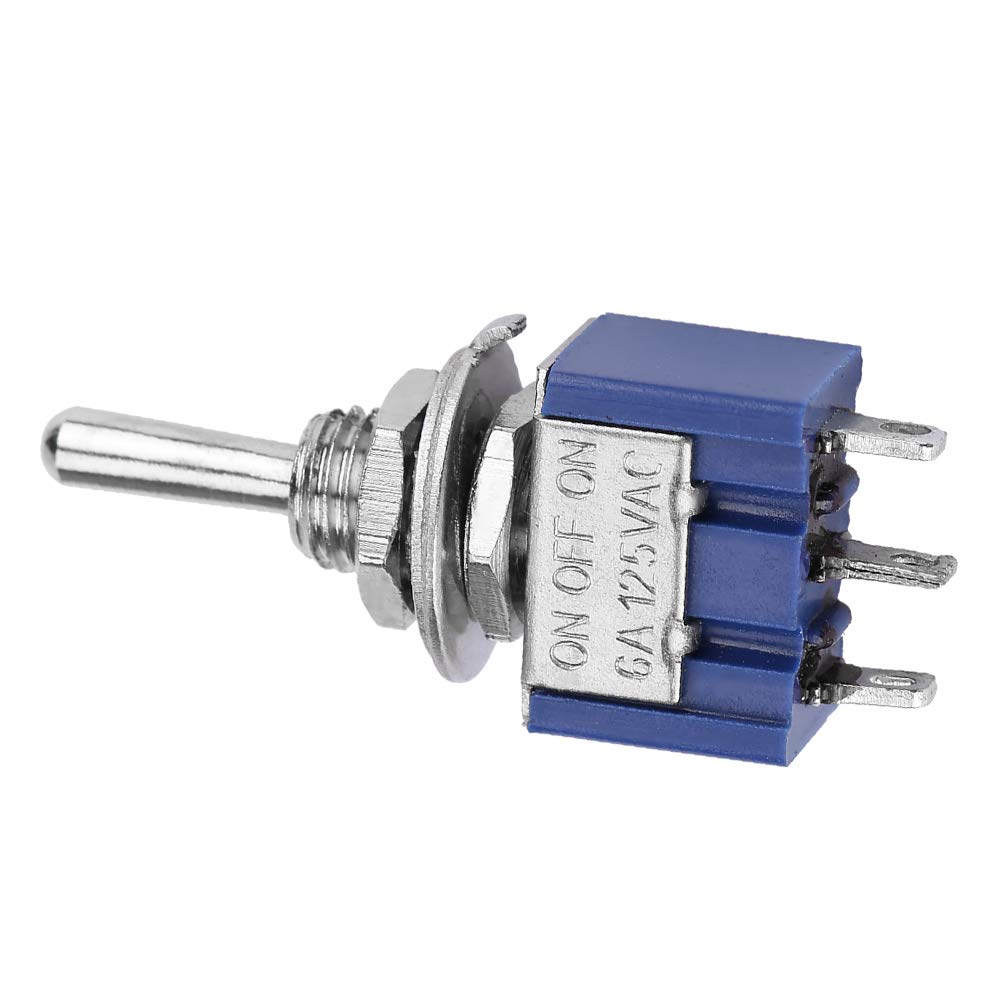 EVTSCAN 10Pcs SPDT Mini Toggle Switch 6A 125V AC, on off on 3 Position 3 Pin, with Solder Terminal, for Automotive, Guitar, Electronics
