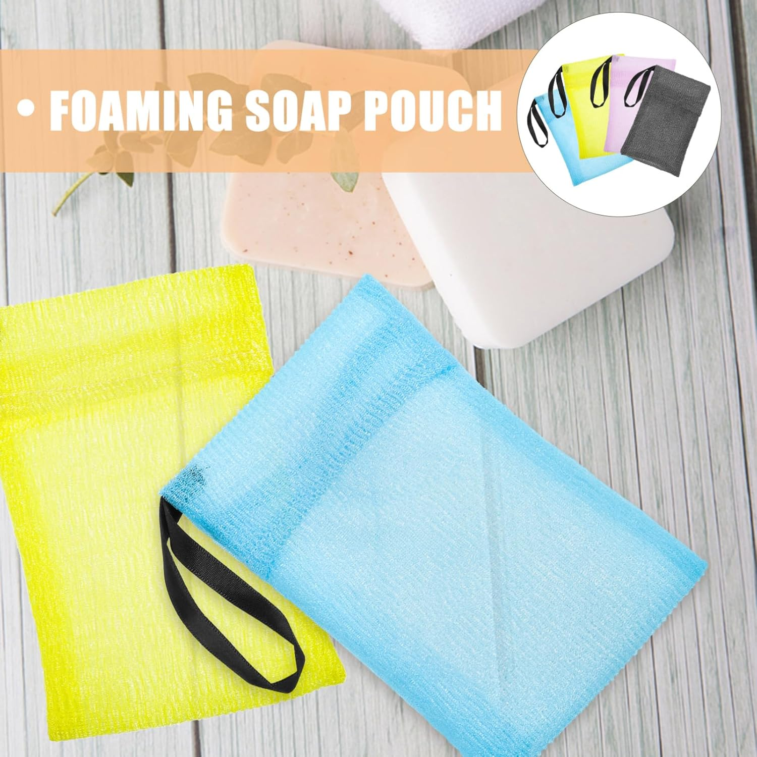 BIUDECO Sturdy Mesh Soap Bag Exfoliating Foaming Pouch Bar Soap Holder Travel-Friendly Set image number 4