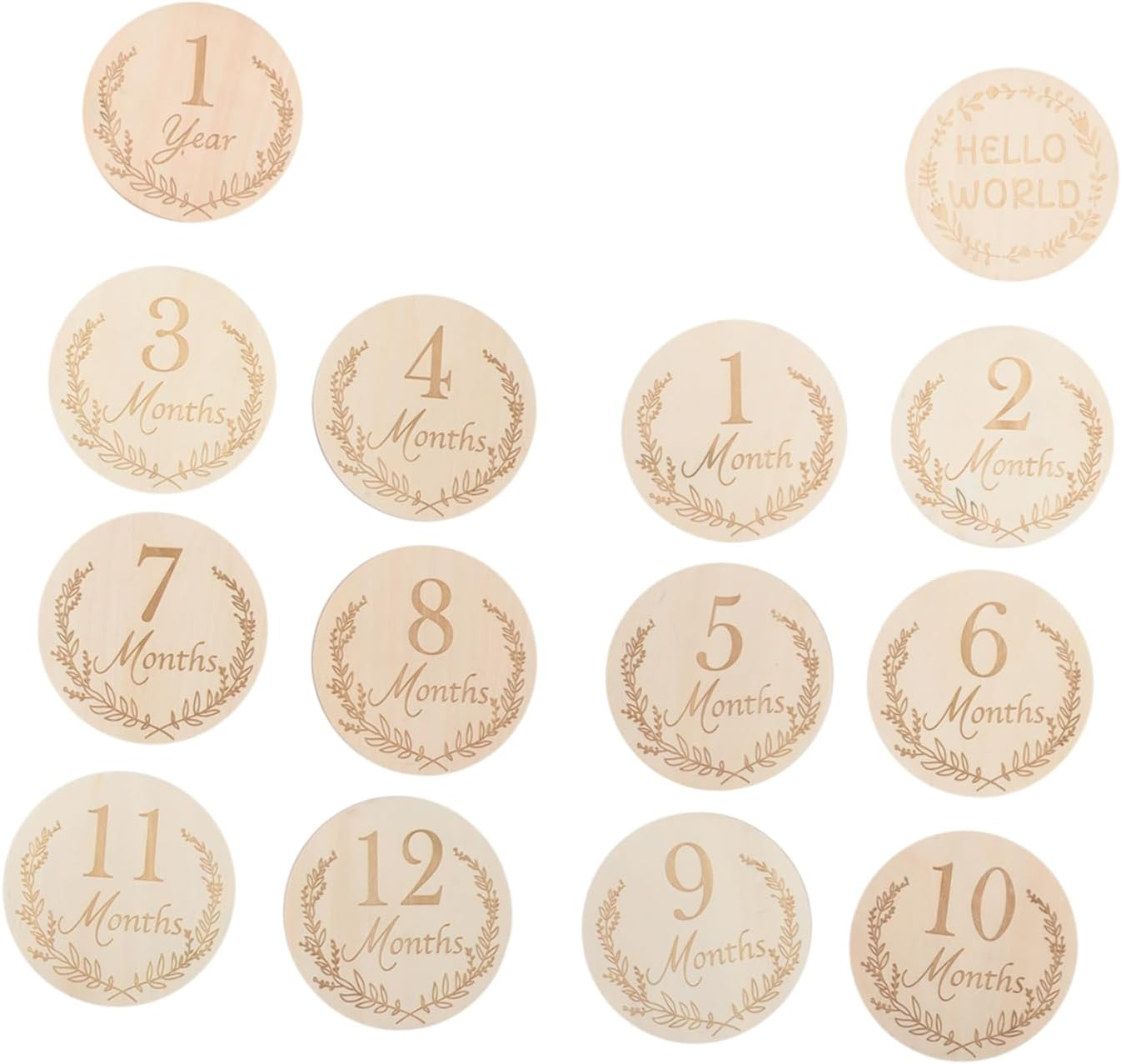 14Pcs Wooden Monthly Milestone Cards Photo Props for Newborn Growth Recording with Unique Design and Fine Grain Unisex Announcement image number 6