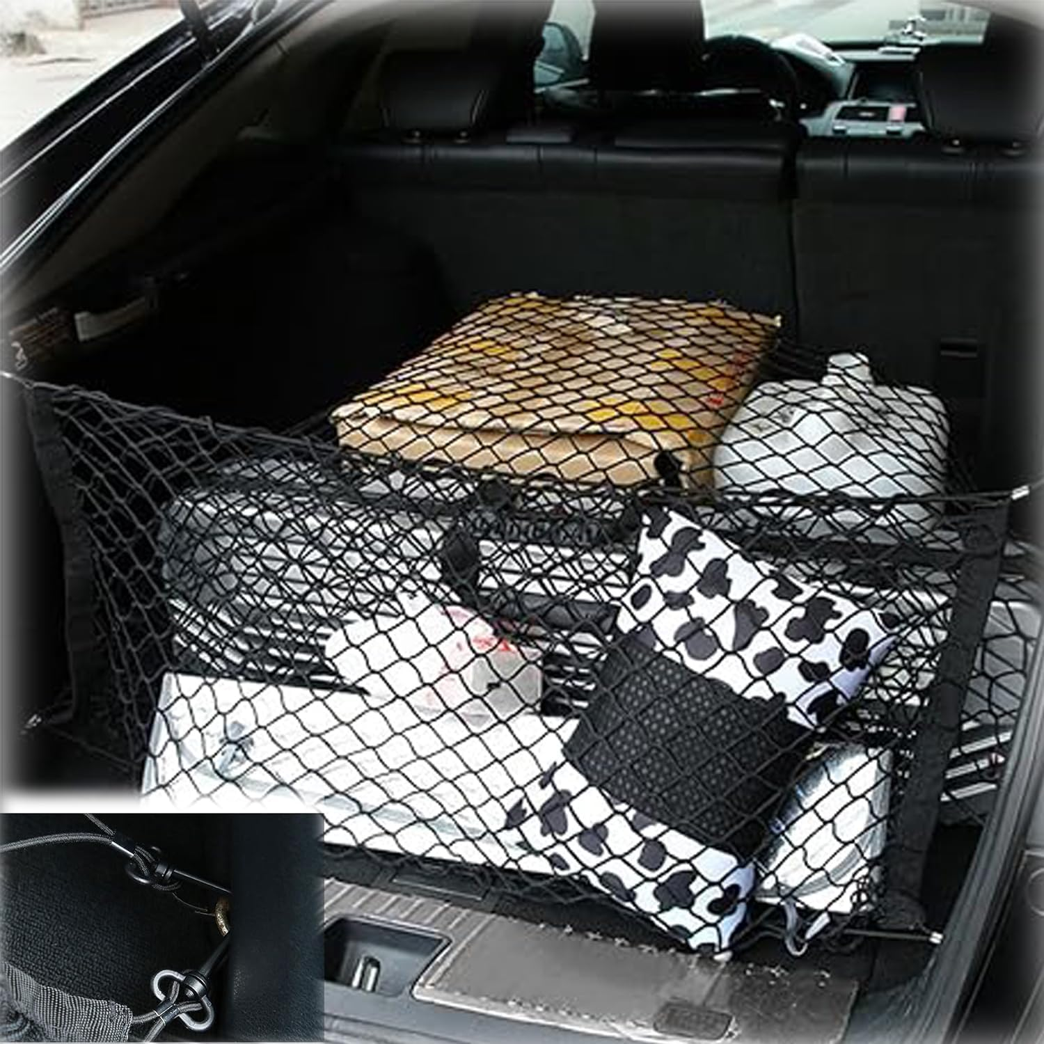 Universal Elastic Cargo Net with Hooks, Heavy-Duty Stretchable Trunk Storage Mesh Net for Cars, Suvs, Trucks & Vehicle Exterior Accessories, Adjustable Automotive Organizer(70Cm*70Cm)