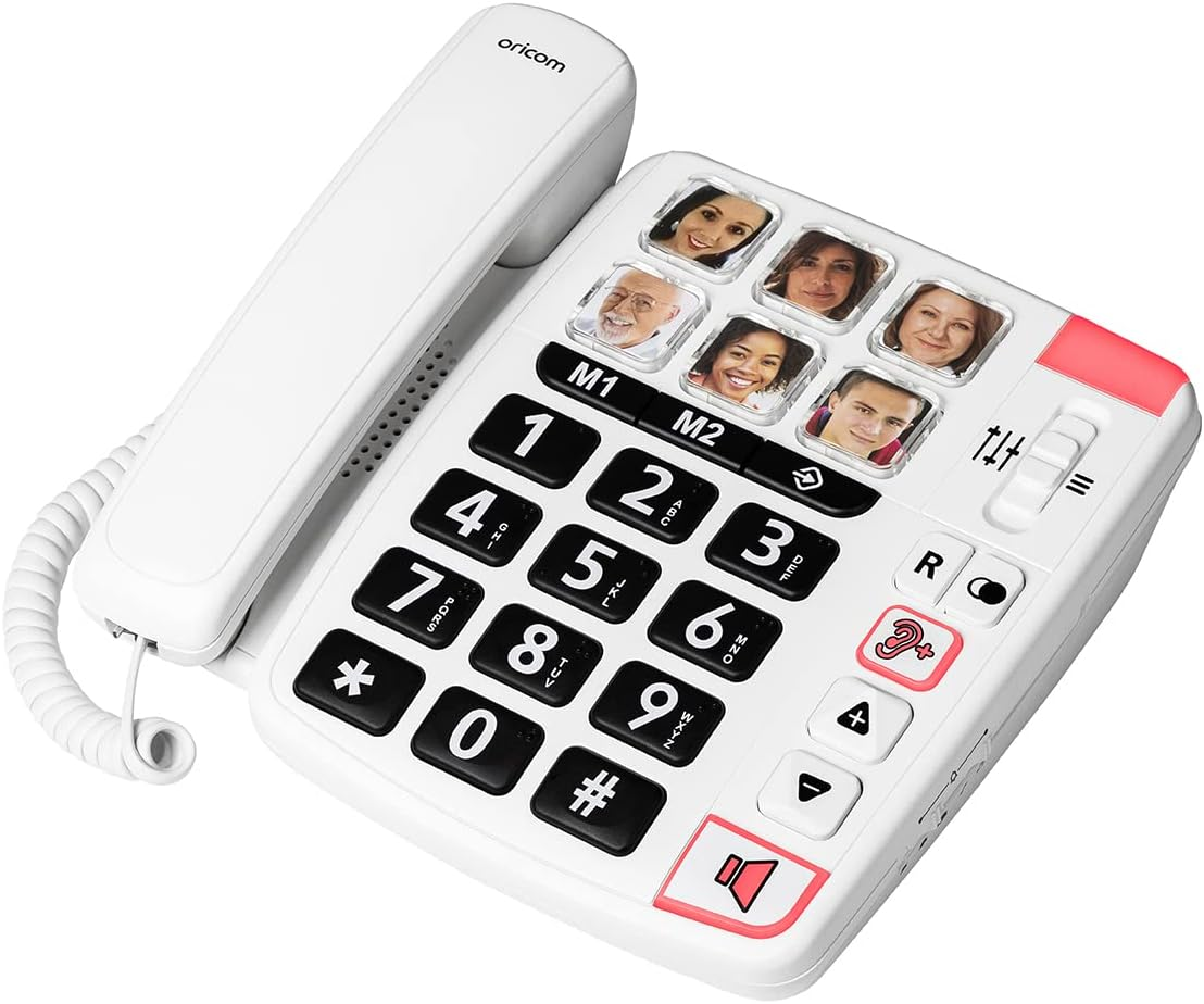 Oricom CARE80S Big Button Amplified Corded Speakerphone with Picture Dialling - Large Photo Buttons, Memory, Phone for Elderly with Visual and Hearing Impaired, Hearing Aid and T-Coil Compatible, Telephone