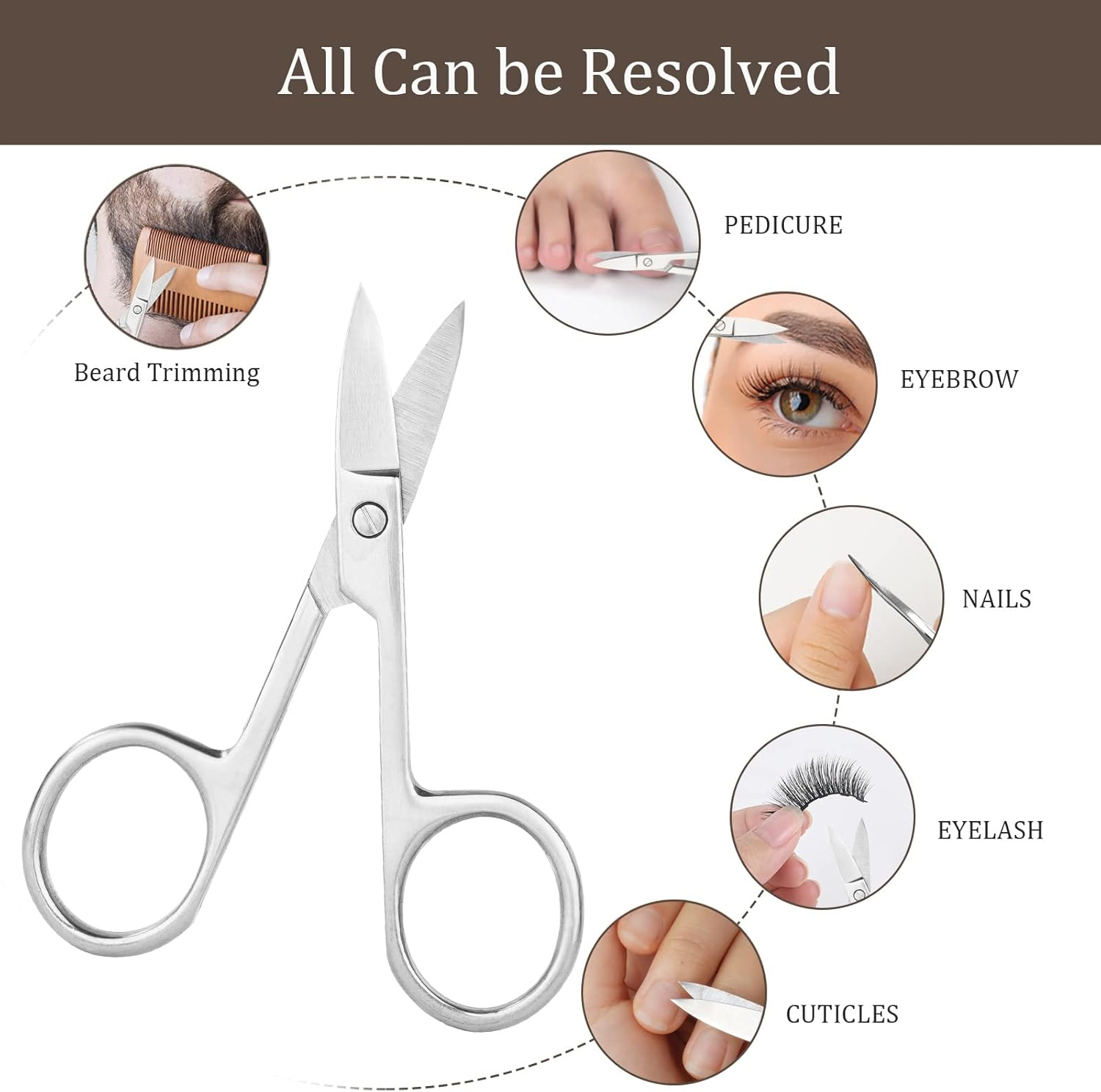 ACWOO Cuticle Nail Scissors, Professional Stainless Steel Beauty Scissors with Leather Packing Bag, Multi-Purpose Sharp Curved Scissors for Cuticle, Manicure Pedicure, Eyebrow, Eyelash image number 1