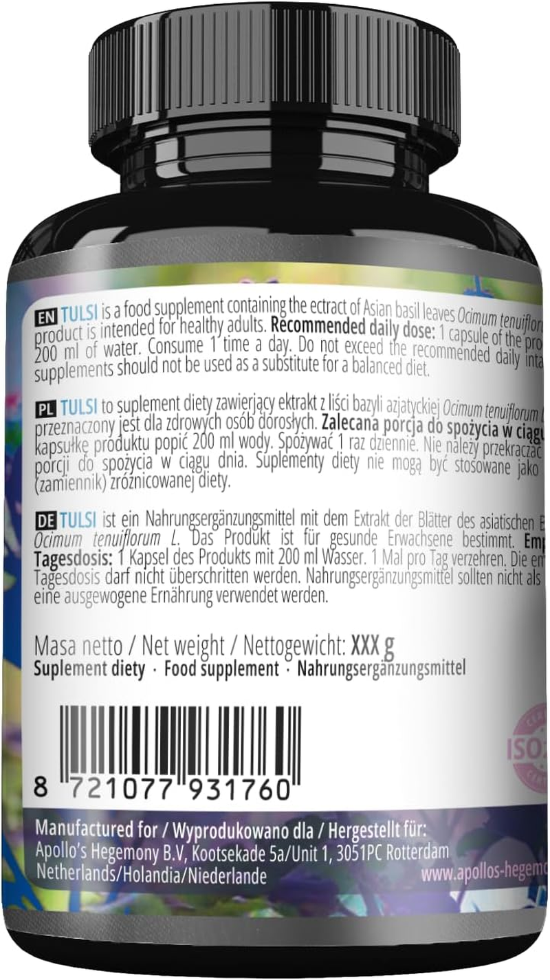 Tulsi Holy Basil 500 Mg - Extract at 5% Ursolic Acid - 90 Vegan Capsules - 90 Days Supply - Stress Resilience Support - by Apollo'S Hegemony image number 3