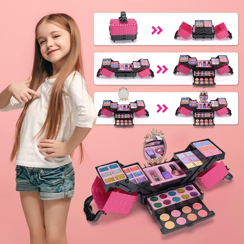 OLIGEI Kids Makeup Set for Girl, 52 Pcs Washable Non-Toxic Girl Toys Pretend Makeup Kit for Toddler, Princess Dress up Christmas & Birthday 3 4 5 6 7 8 9 10 11 12 Year Old Girls image number 4