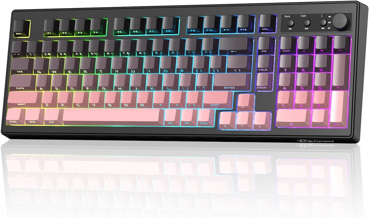ZIYOU LANG K100 Wireless Gaming Keyboard,99 Keys Tri-Mode Bt/2.4Ghz/Usb-C Creamy Color Keyboard with Number Pad Rgb,Media Knob Custom Programmable Computer Keyboards for Pc/Mac/Xbox (Black)