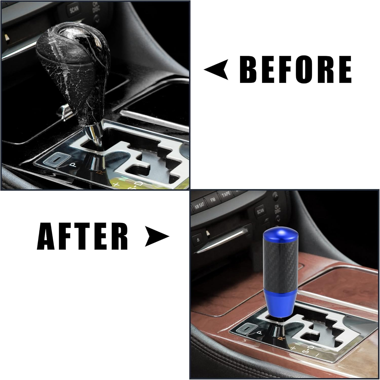 X AUTOHAUX Automatic Manual Gear Stick Shift Knob Transmission Gear Lever Stick Shifter Handle Carbon Fiber Pattern Blue - Black, Red image number 5