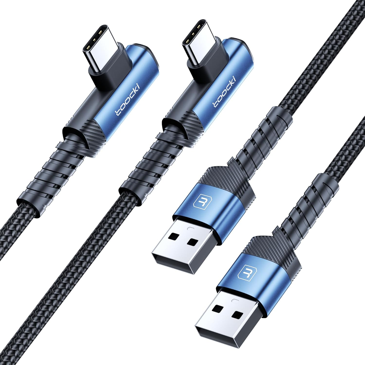 Toocki 2M USB C Cable, 2 Pack USB a to USB C High Speed Charging Cords, 90 Degree Angled and Braided for Durability, Compatible with Samsung Galaxy S23, S22+, S21+, Note 10, LG V30, Switch image number 2