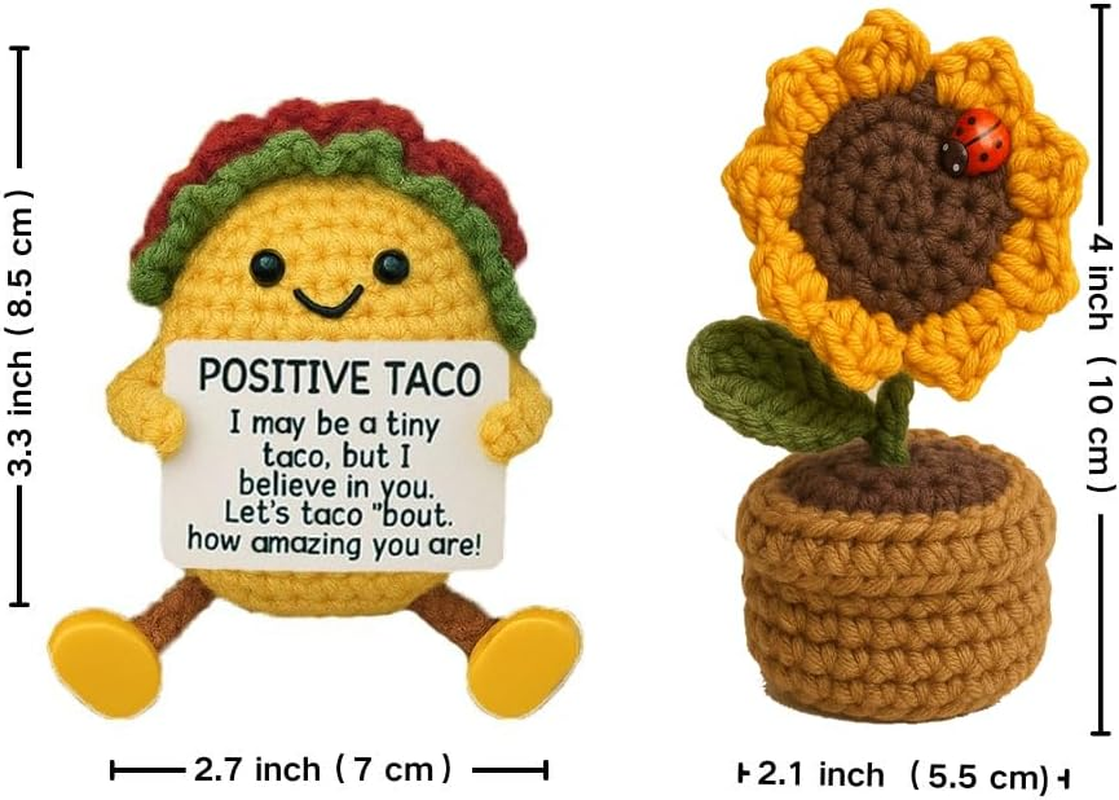 Positive Crochet Taco Handmade Cute Gifts, 2PCS Emotional Support Crochet Home Decorative Accessories, Funny Gifts for Women, Best Friend. (Taco Sunflower Set) image number 1
