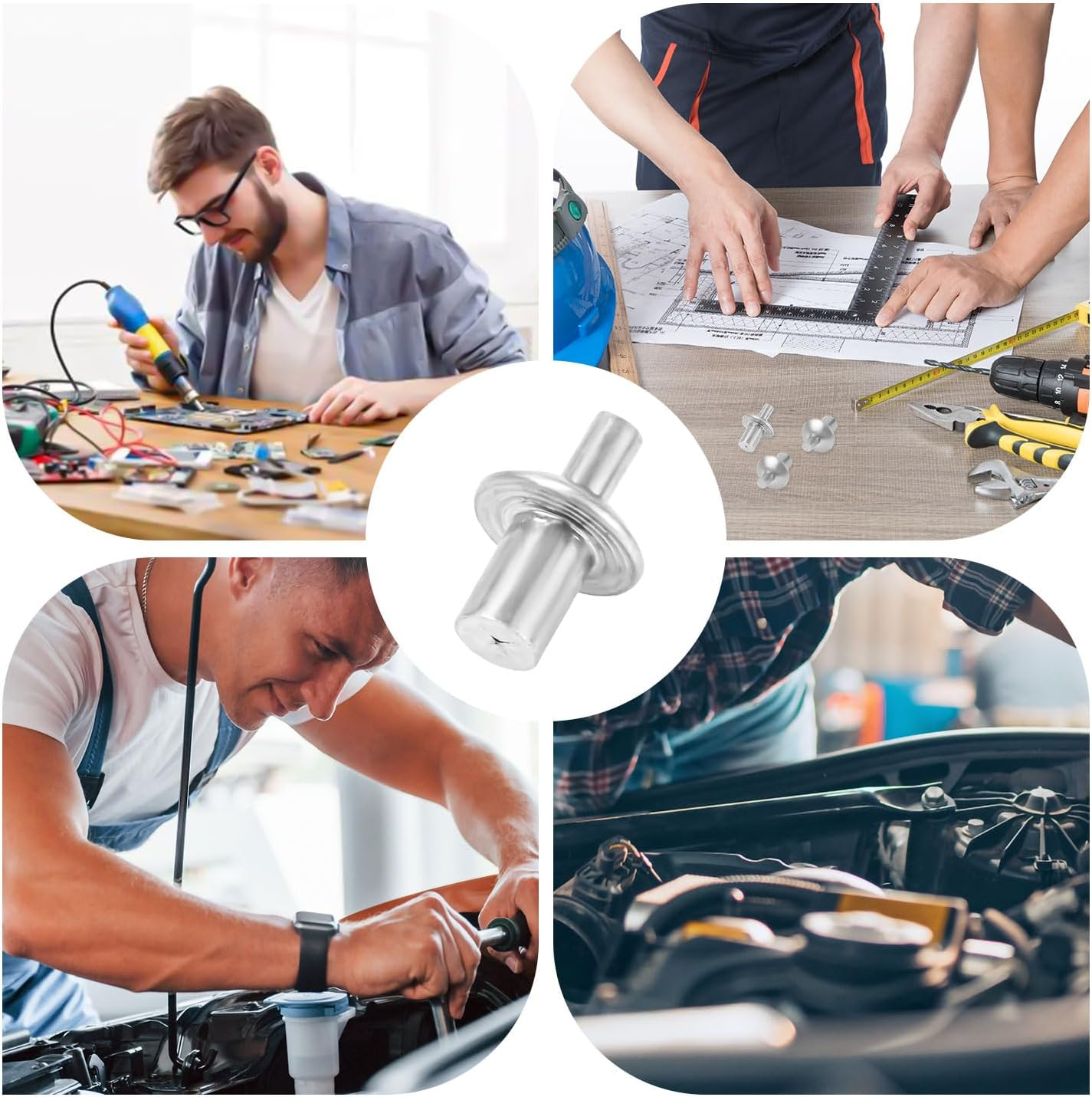 100Pcs Hammer Rivets, Aluminum round Head Rivets Percussion Rivets Solid Rivets Percussion Type Expansion Rivets for Home Electronics image number 4