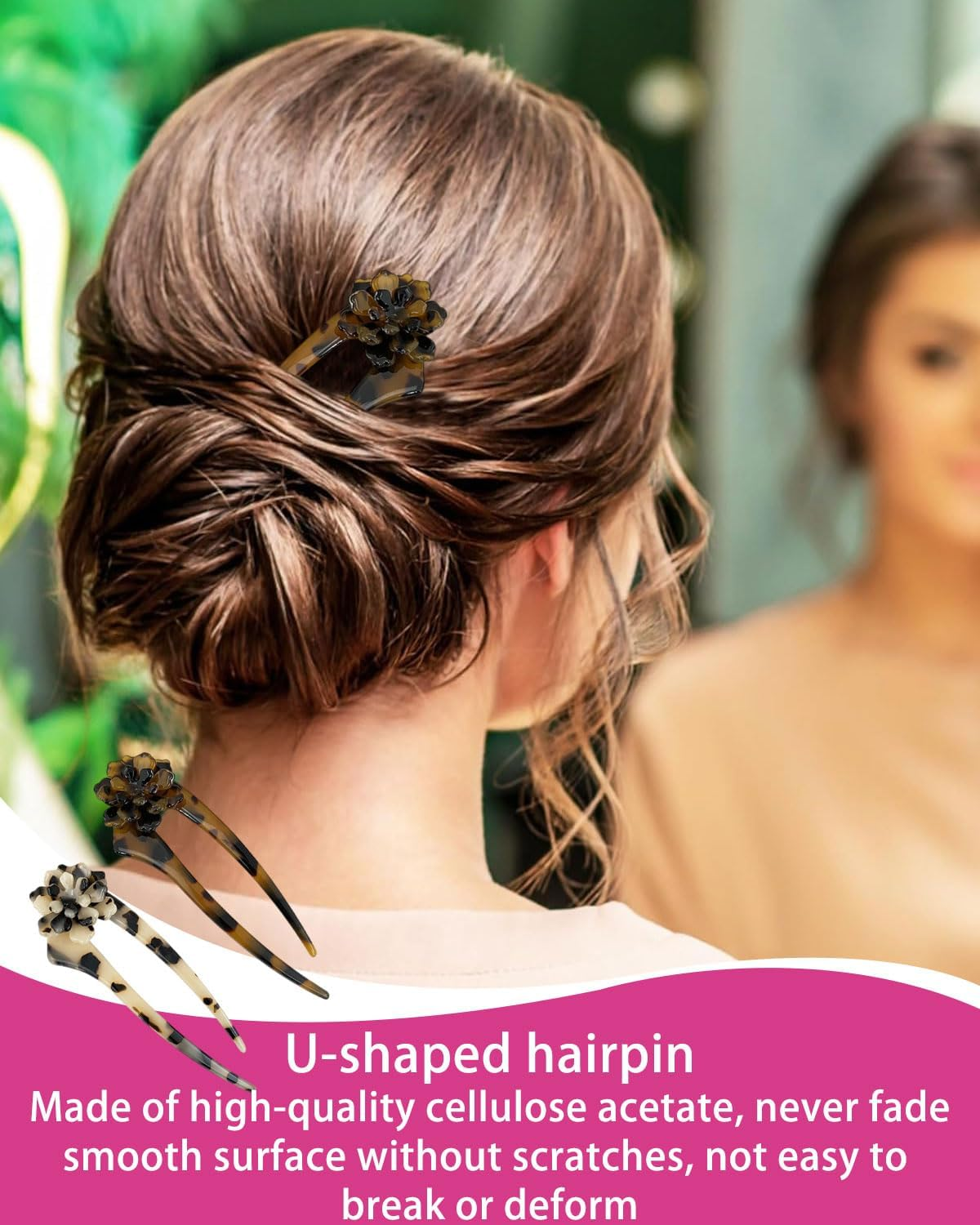 JUKOTA 2 Pieces U-Shaped Hair Pins French Style French Style Hairpin Flower Hair Clips Headpiece for Women and Girls Hair Styling Accessories image number 4