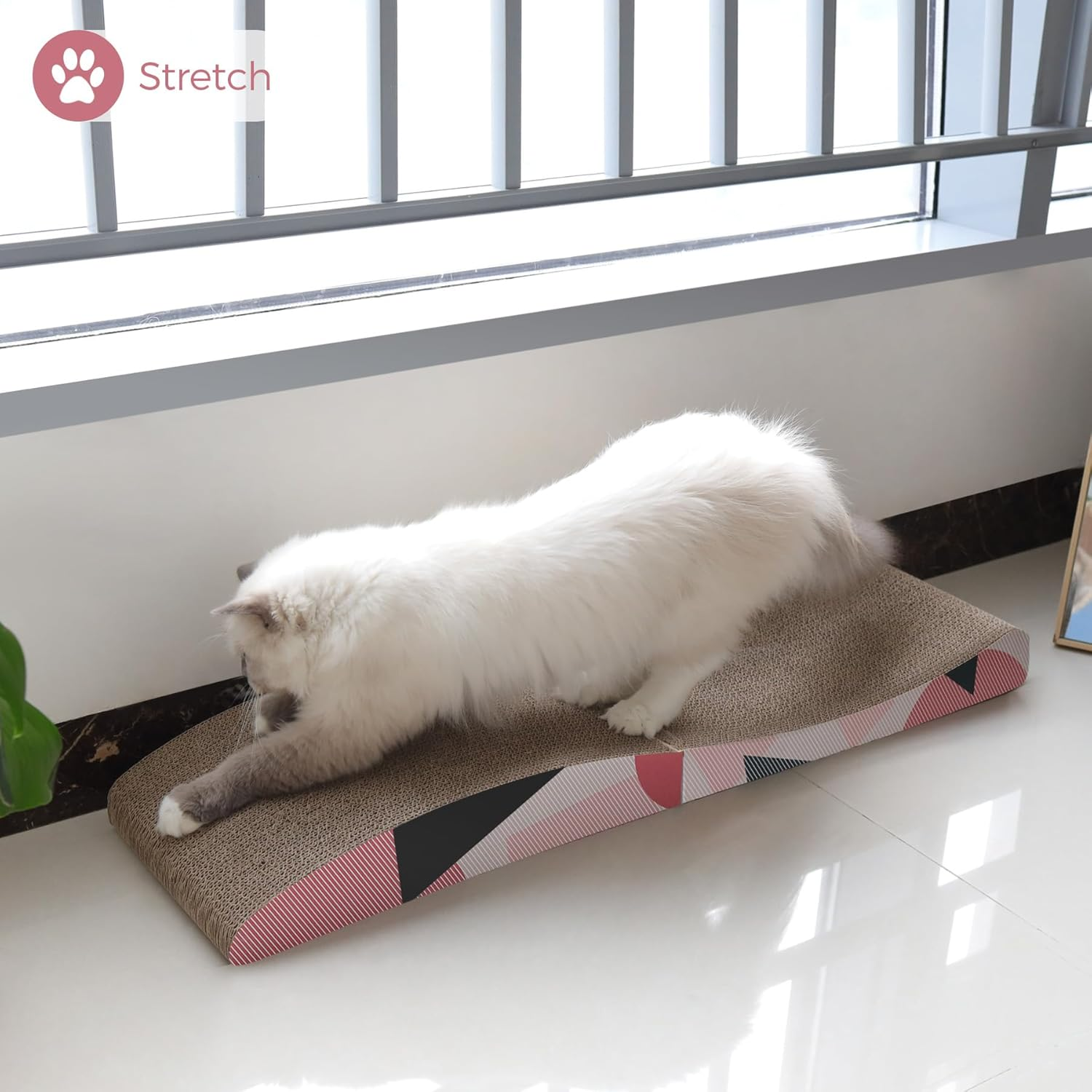 Comsaf Wave Curved Cat Scratching Pad, Foldable Cat Scratcher Cardboard, Corrugated Scratch Pad, Long Scratching Lounge Bed for Cat Kitten Kitty, Furniture, Reversible